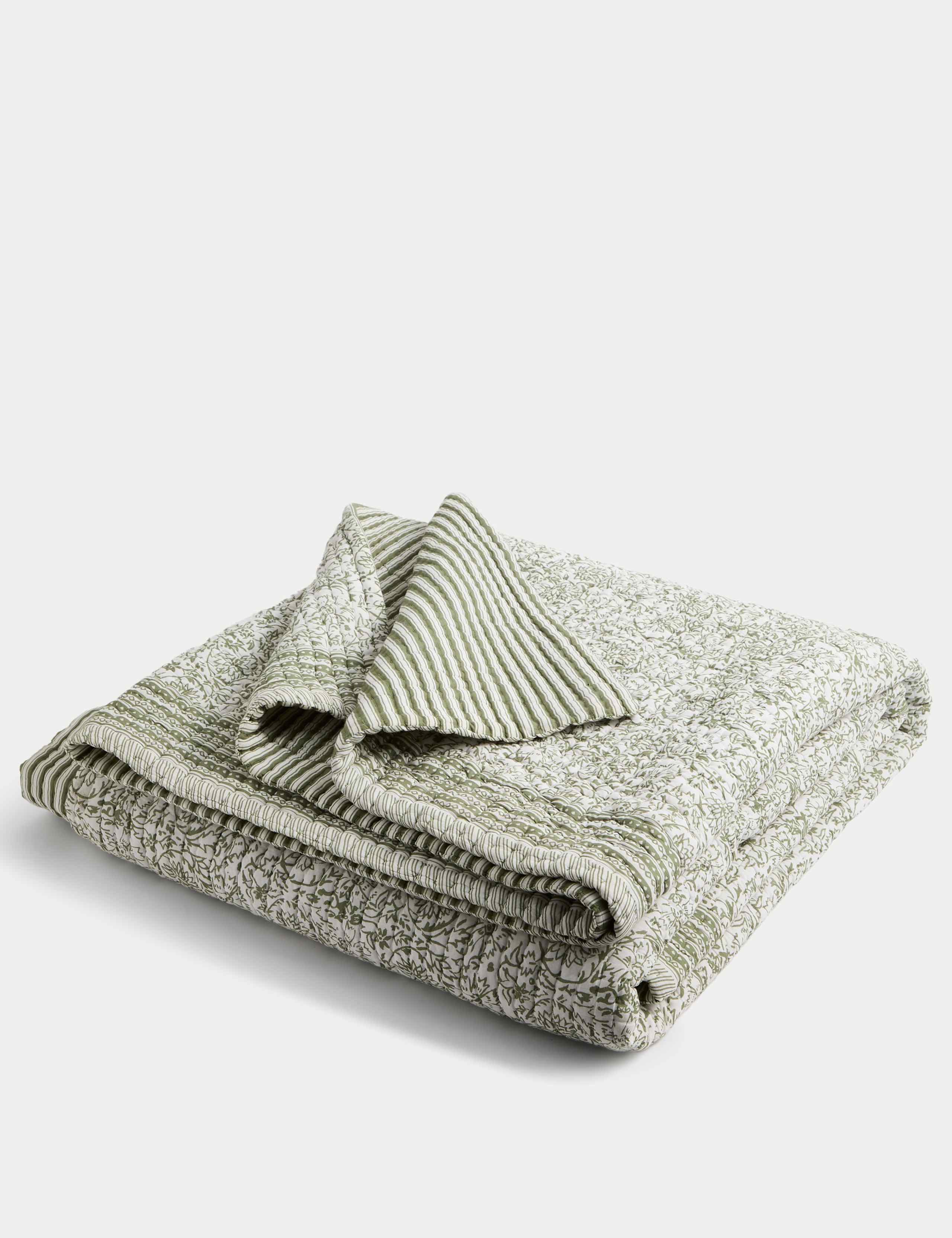 Pure Cotton Floral Striped Bedspread 1 of 3