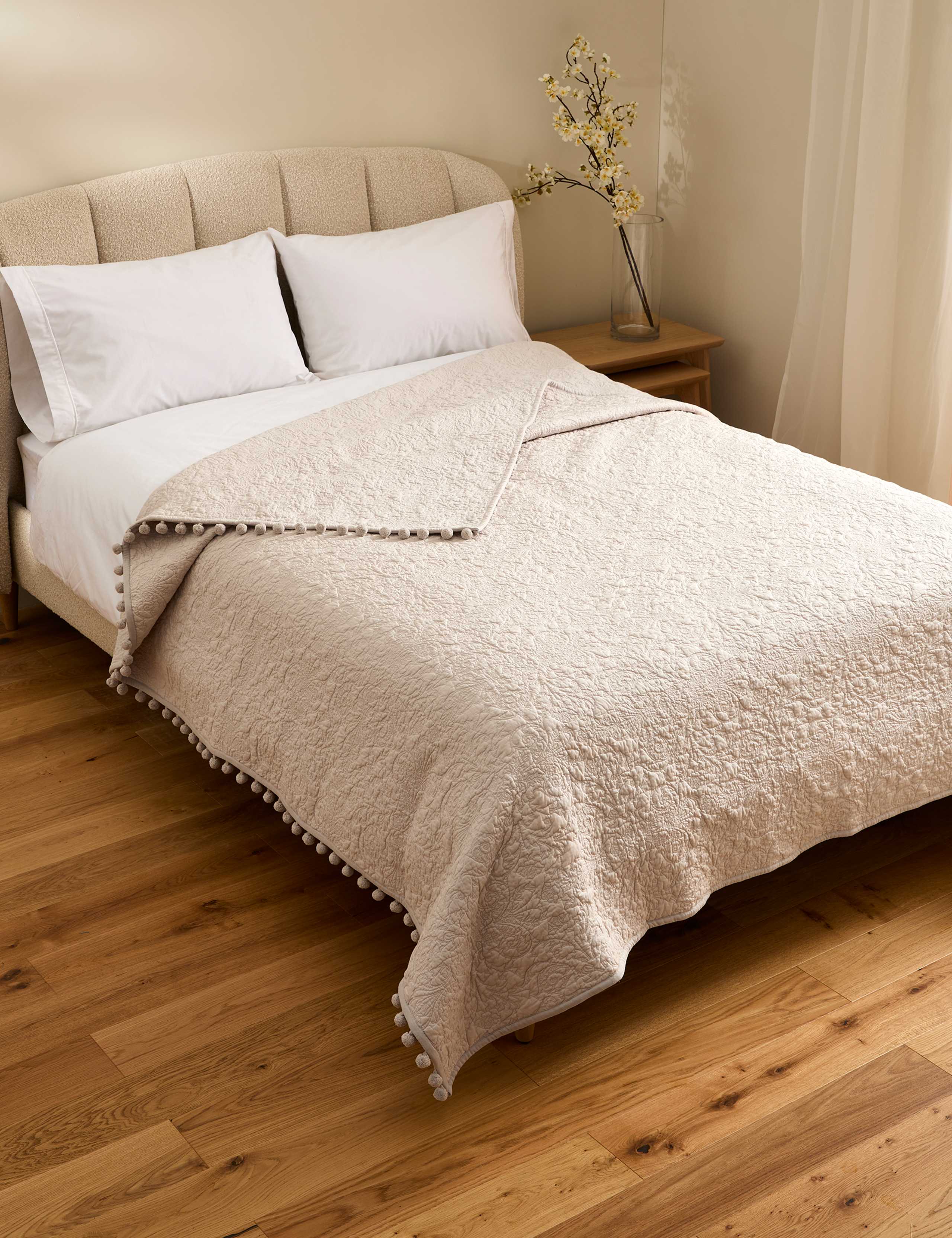 Cotton Rich Embroidered Bedspread with Linen 1 of 3