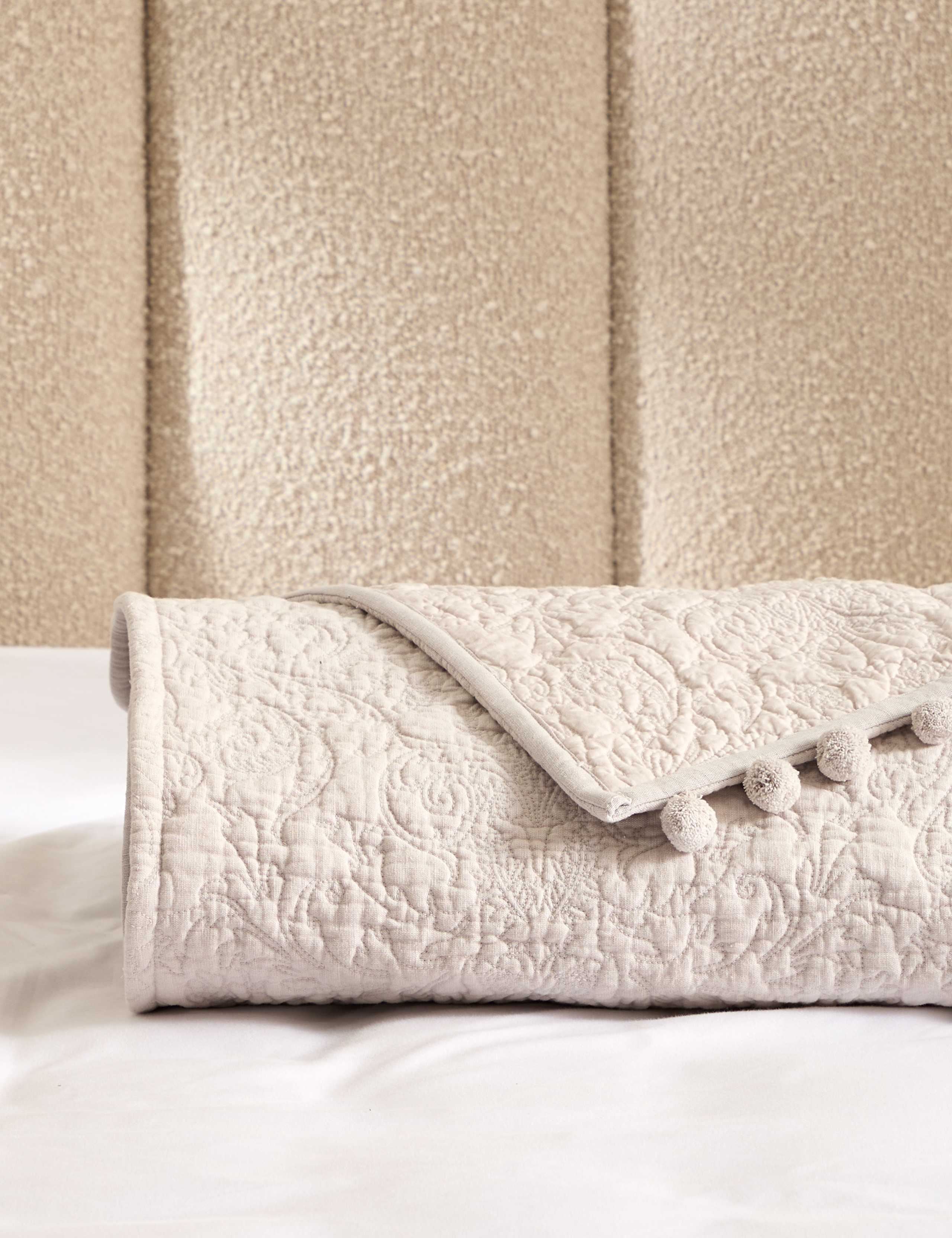 Cotton Rich Embroidered Bedspread with Linen 3 of 3