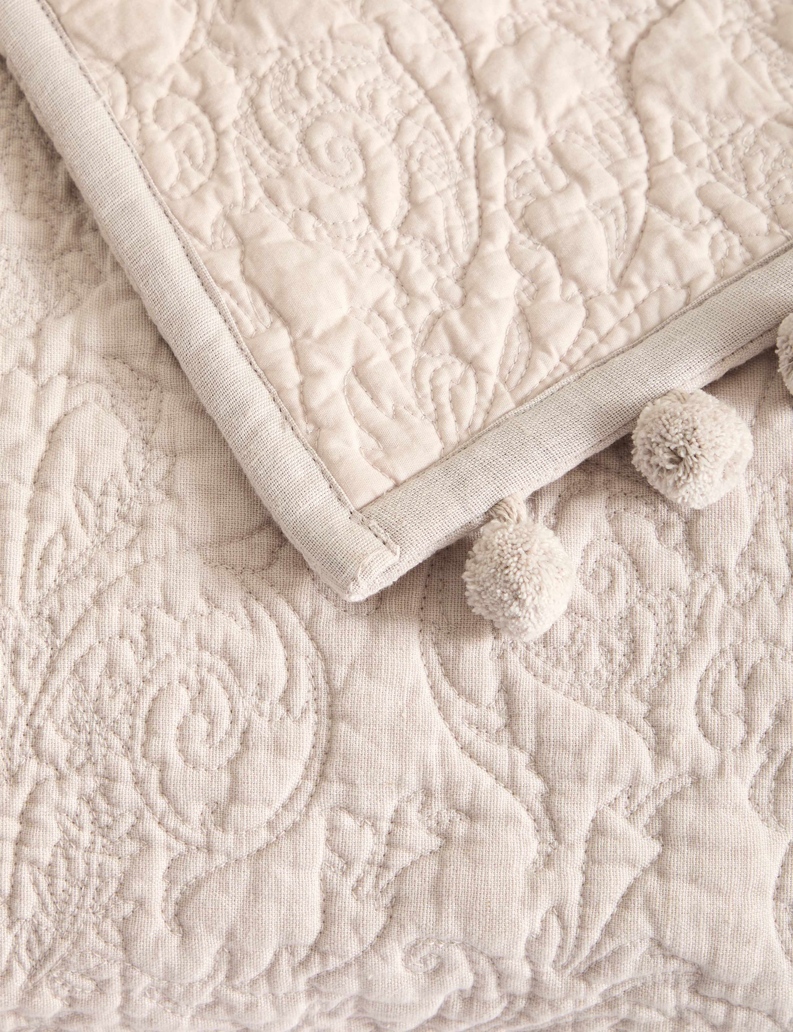 Cotton Rich Embroidered Bedspread with Linen 2 of 3
