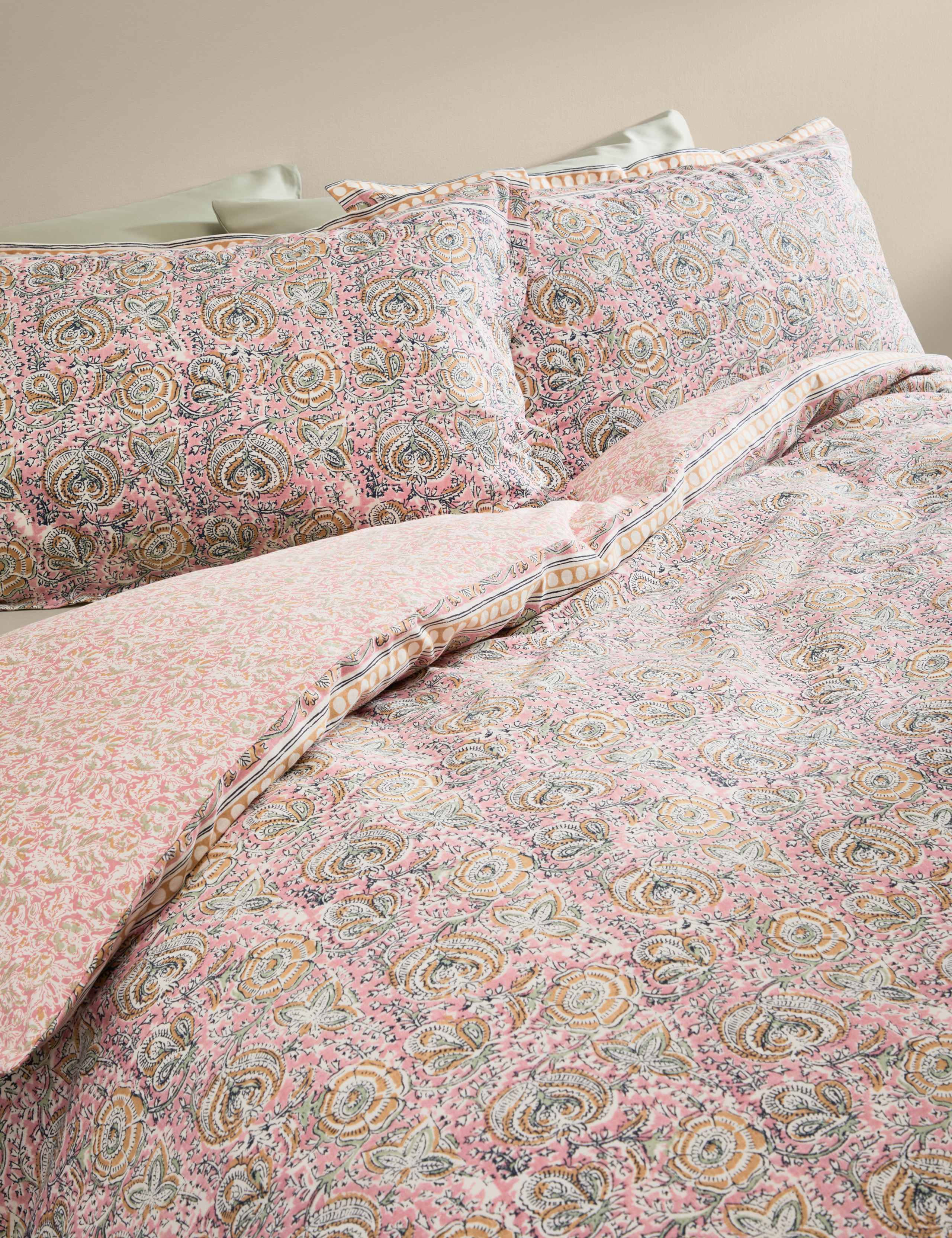 Pure Cotton Woodblock Floral Bedding Set 1 of 6