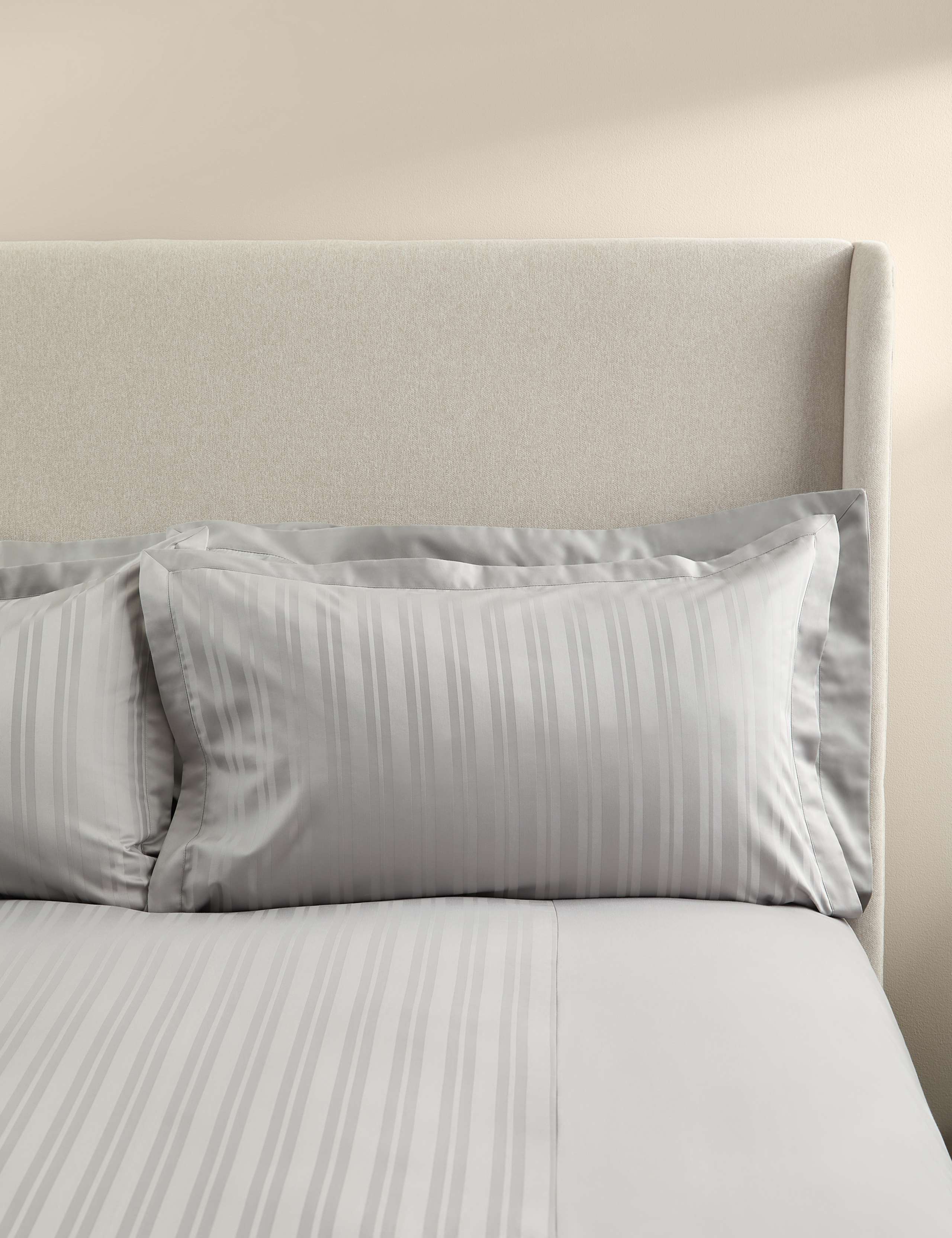 2 Pack Pure Cotton Stripe Jacquard Pillowcases 1 of 3