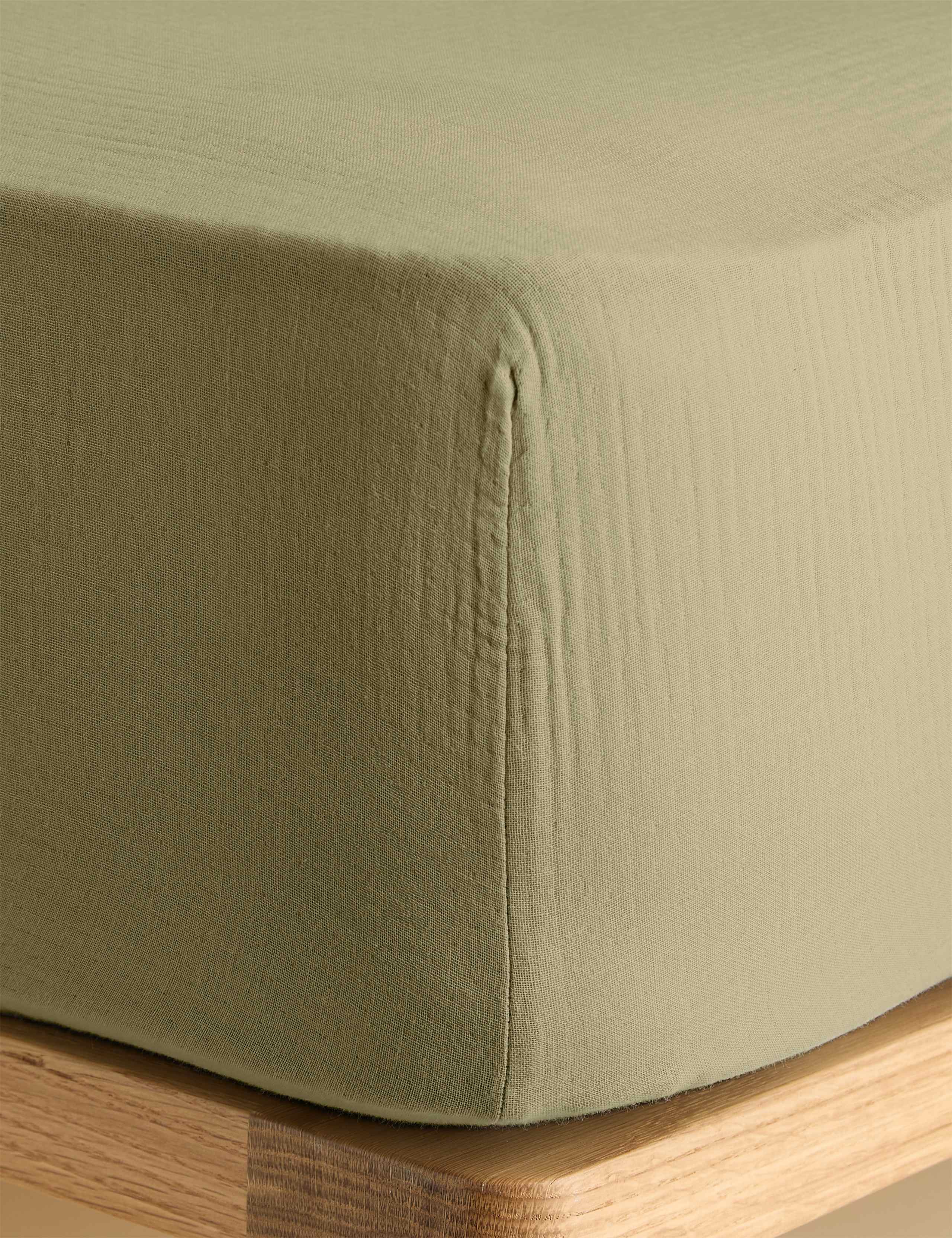 Pure Cotton Muslin Deep Fitted Sheet 2 of 3