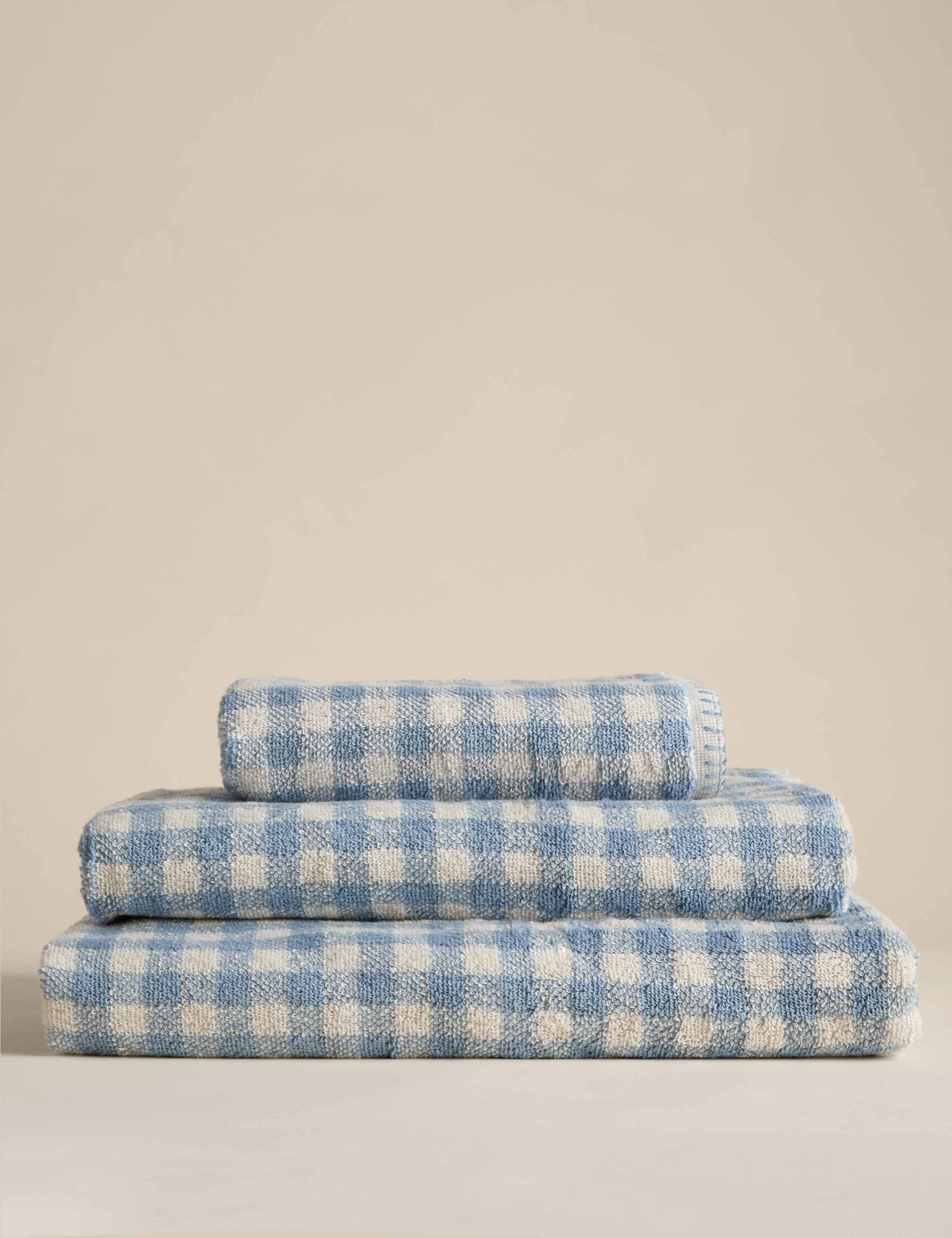 Pure Cotton Gingham Embroidered Towel 1 of 5