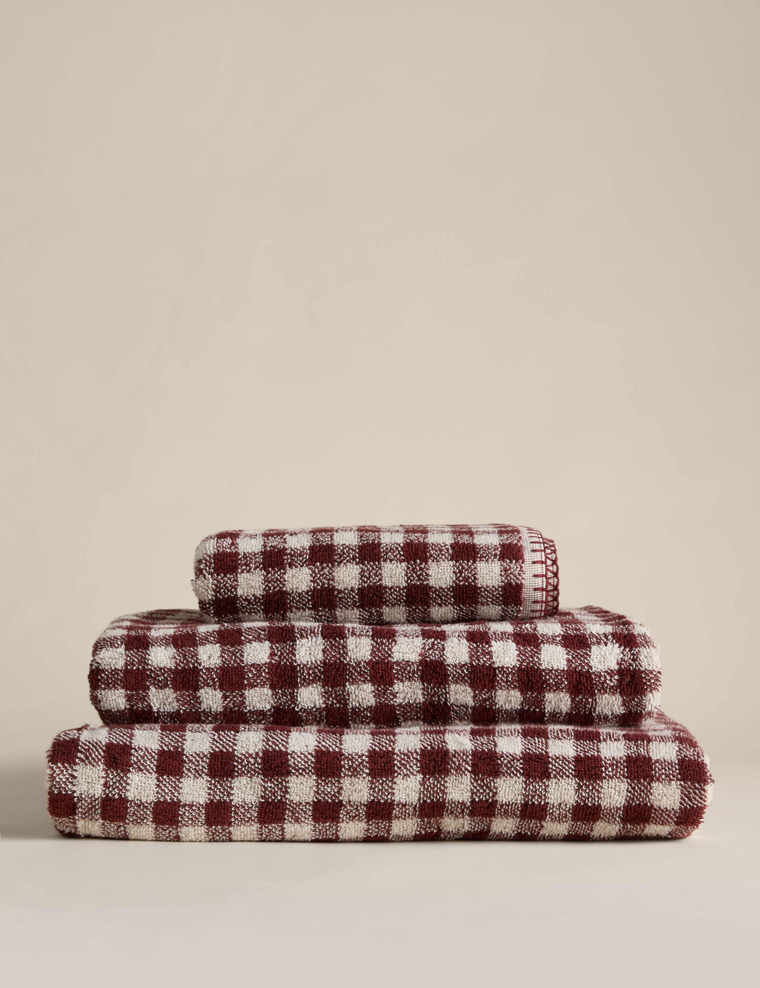 Pure Cotton Gingham Embroidered Towel 1 of 5