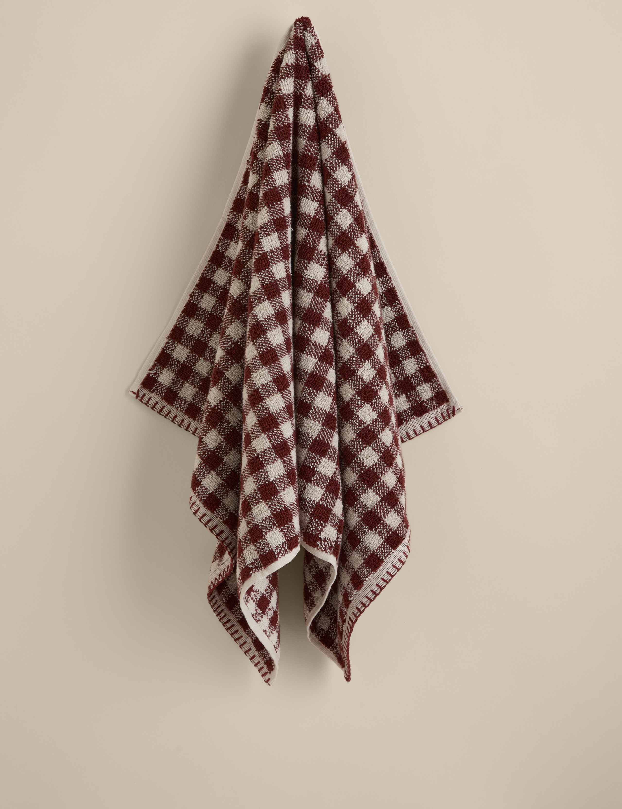 Pure Cotton Gingham Embroidered Towel 4 of 5