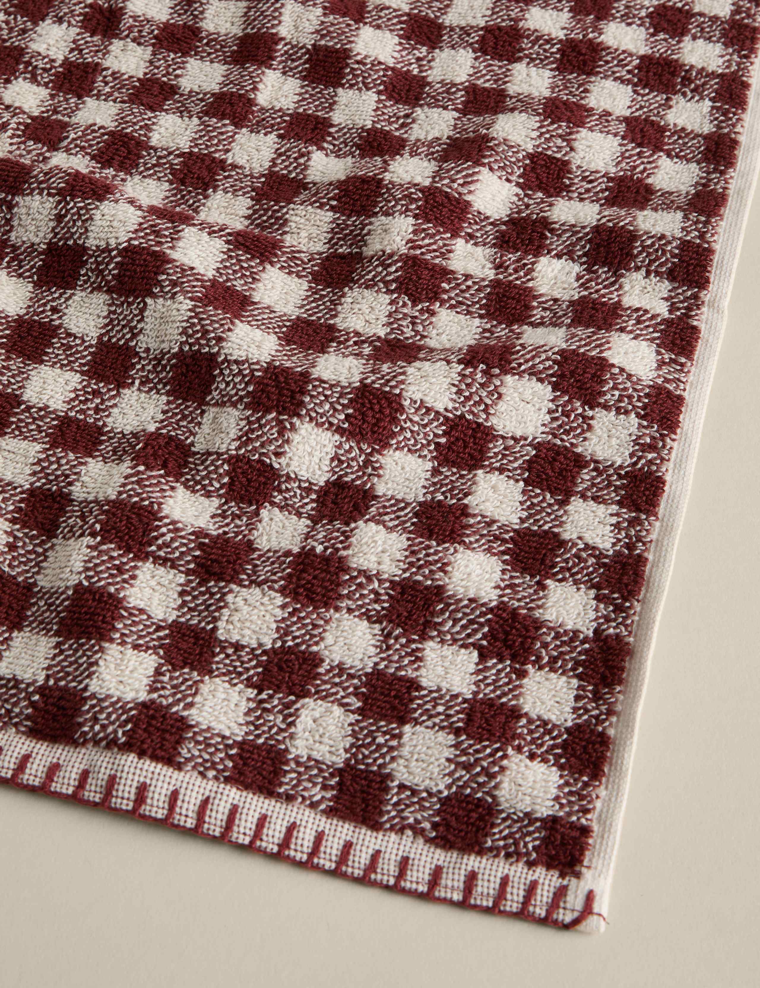 Pure Cotton Gingham Embroidered Towel 2 of 5