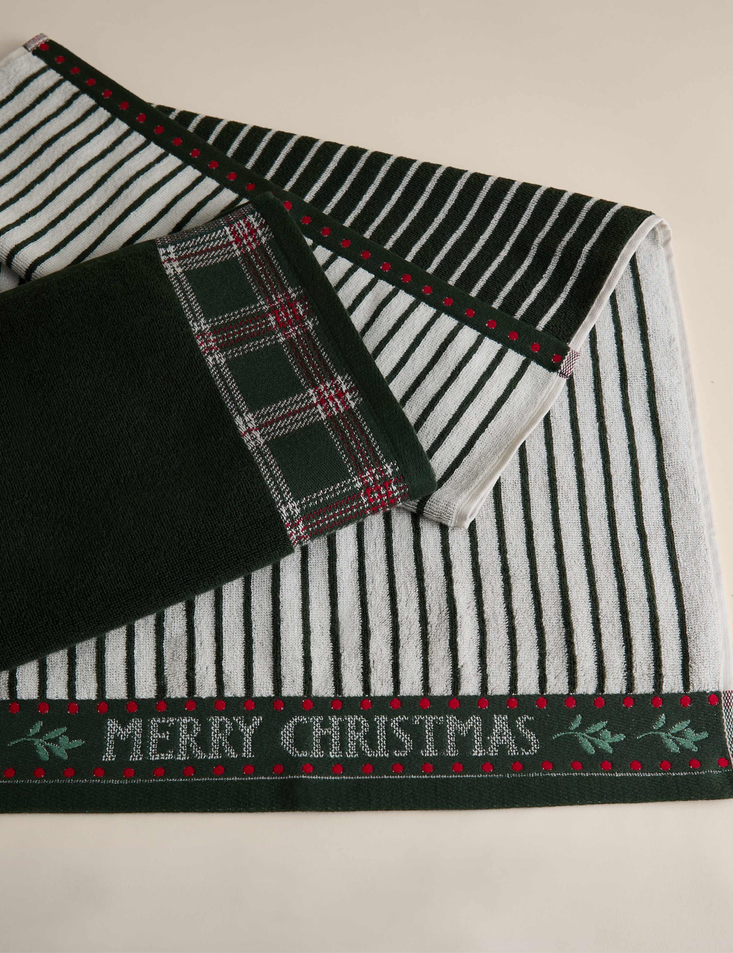 2pk Pure Cotton Merry Christmas Tartan Hand Towels 1 of 7