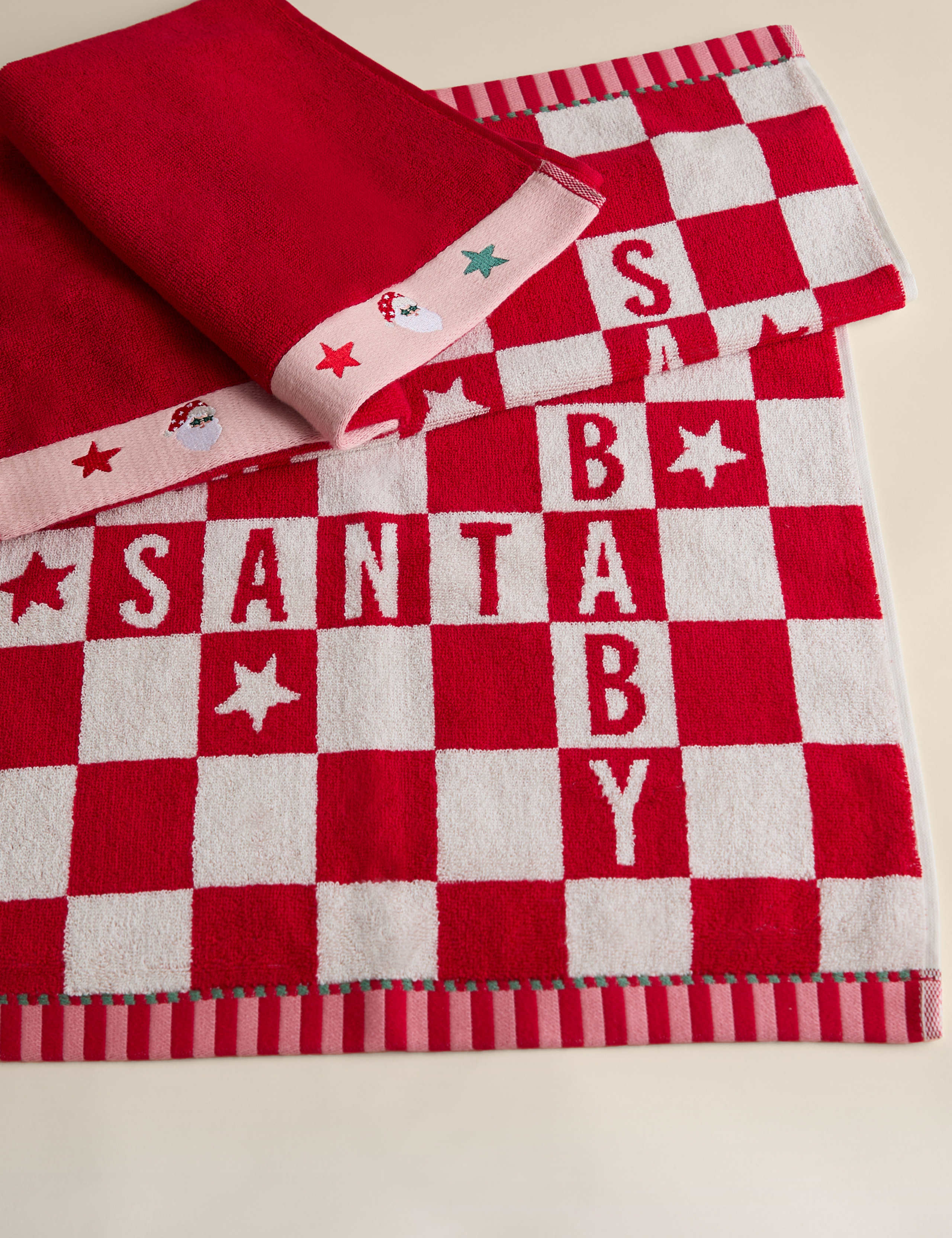 2pk Pure Cotton Santa Baby Christmas Hand Towels 1 of 7