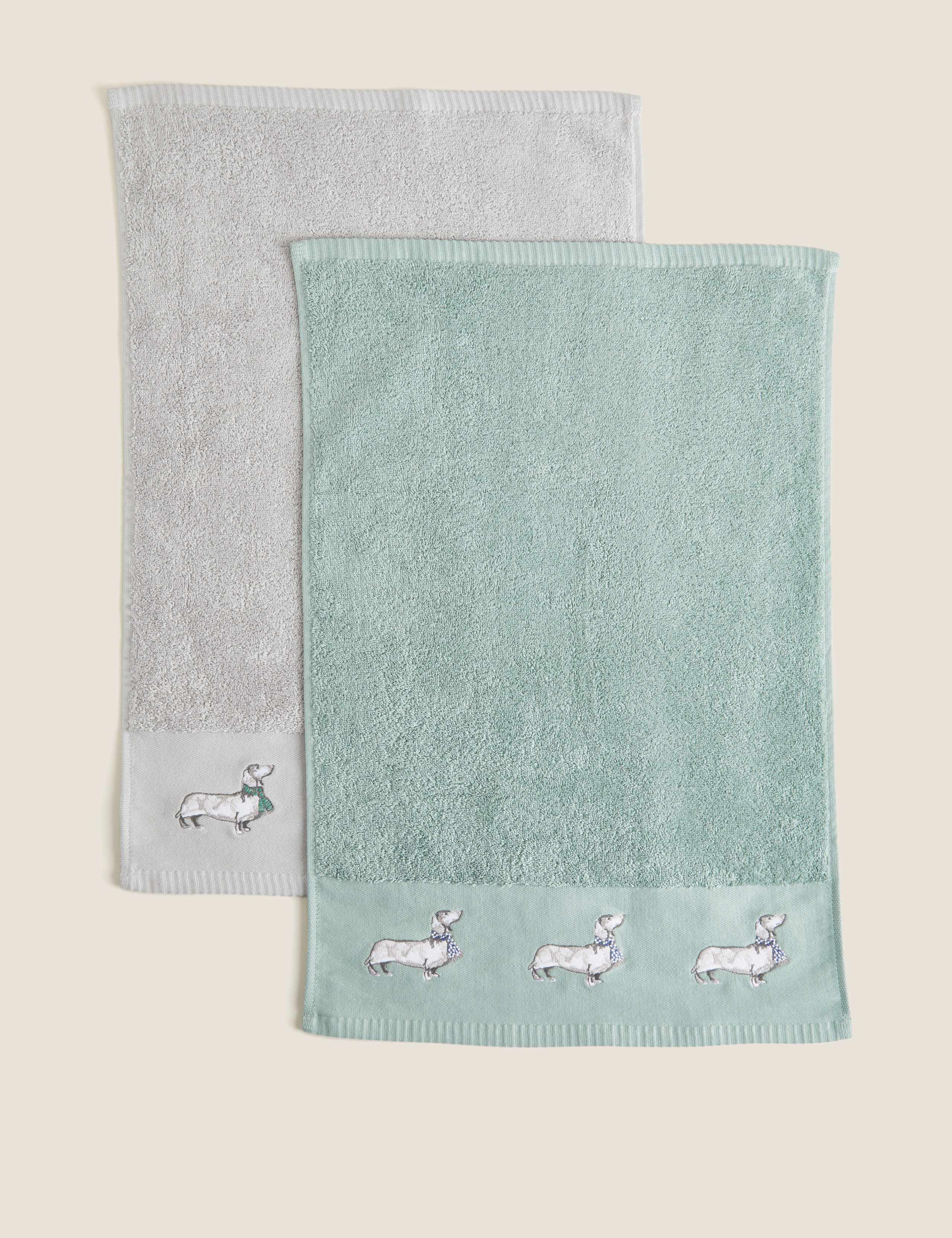 Set of 2 Pure Cotton Sausage Dog Towels 1 of 4