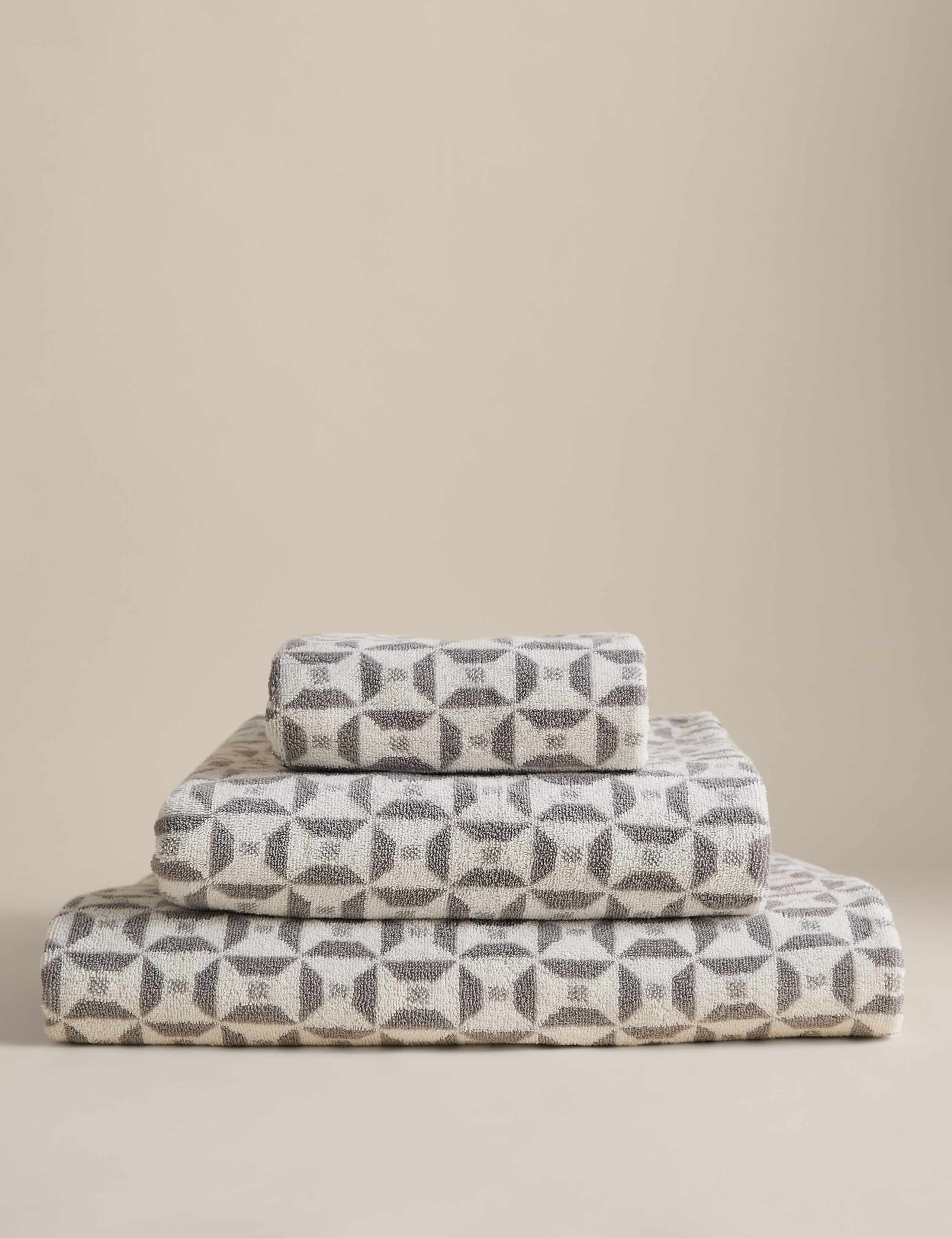 Pure Cotton Geometric Tile Towel 2 of 5