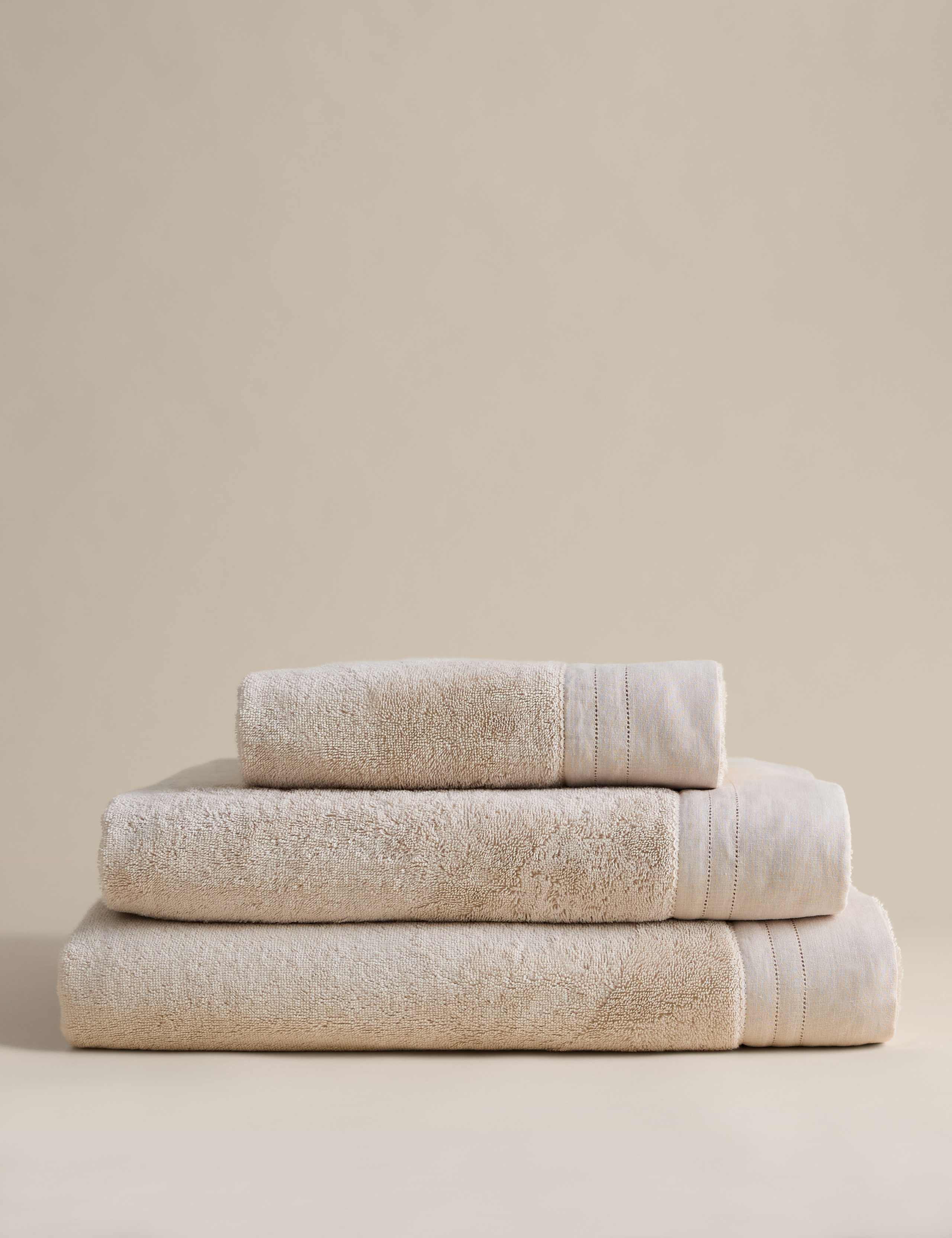 Pure Cotton Towel with Linen Border 1 of 4