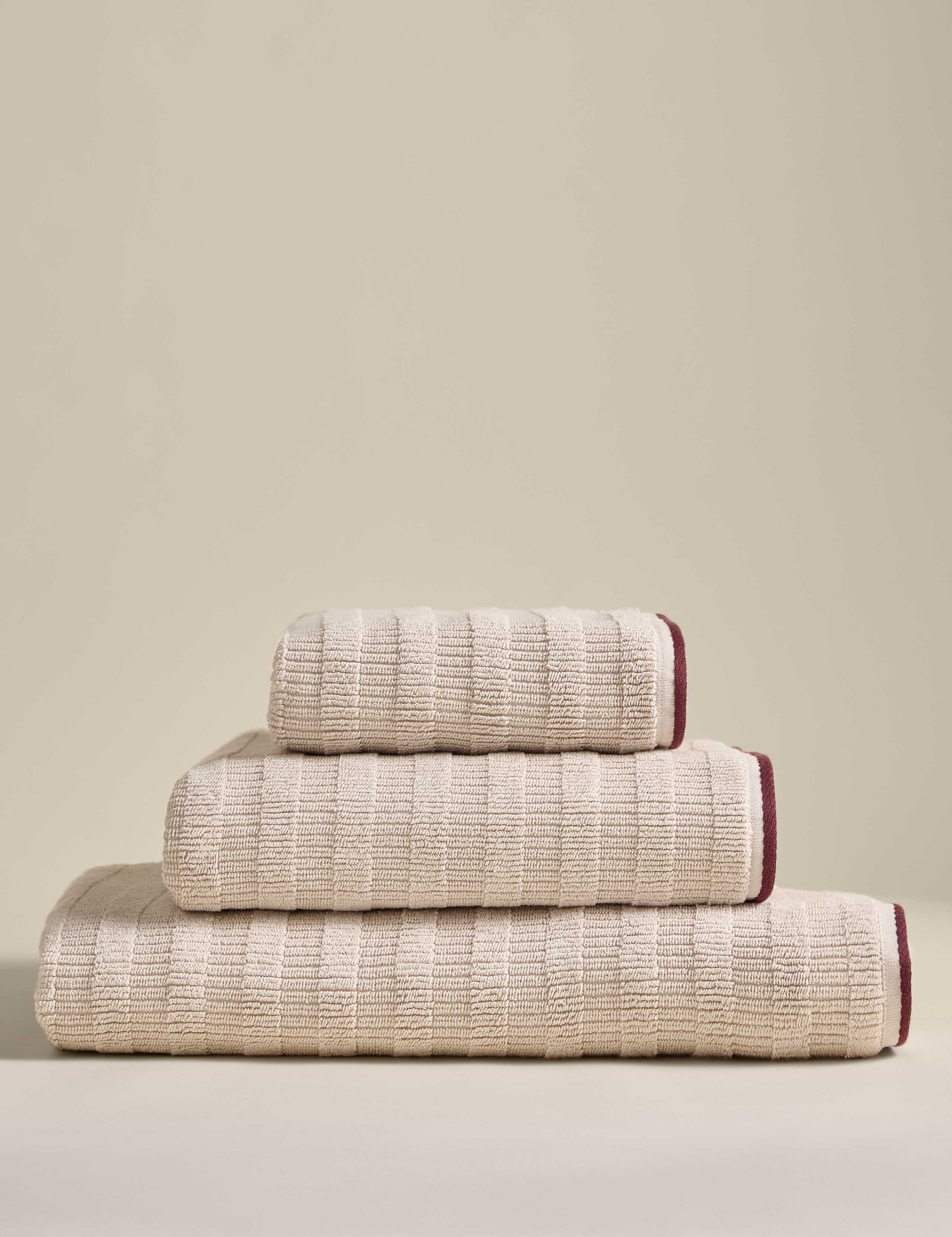 Pure Cotton Textured Contrast Trim Towel 1 of 5