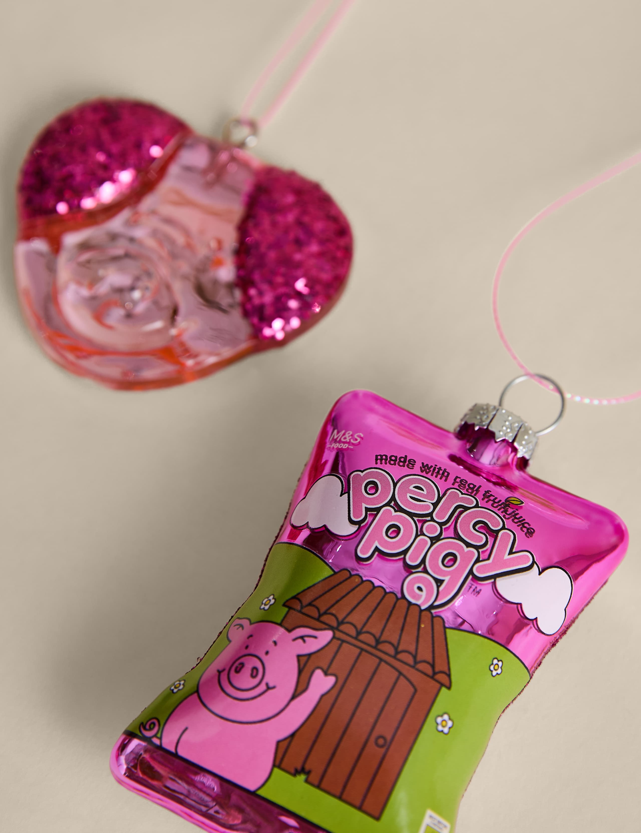 2 Pack Glitter Glass Percy Pig™ Baubles 2 of 3