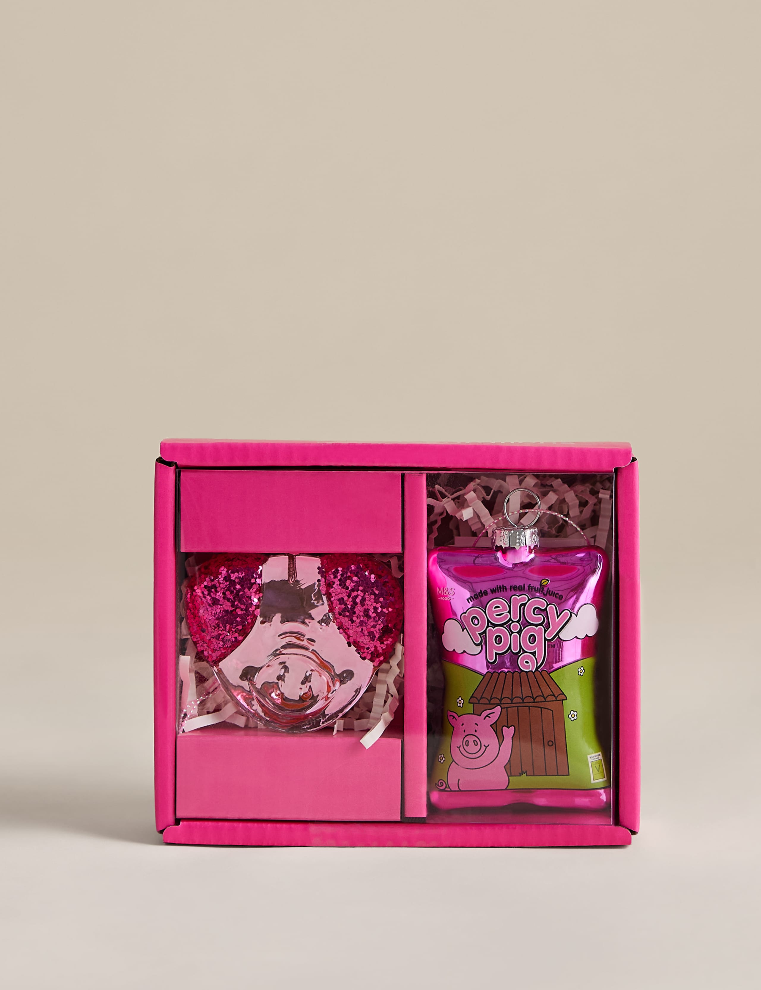 2 Pack Glitter Glass Percy Pig™ Baubles 3 of 3