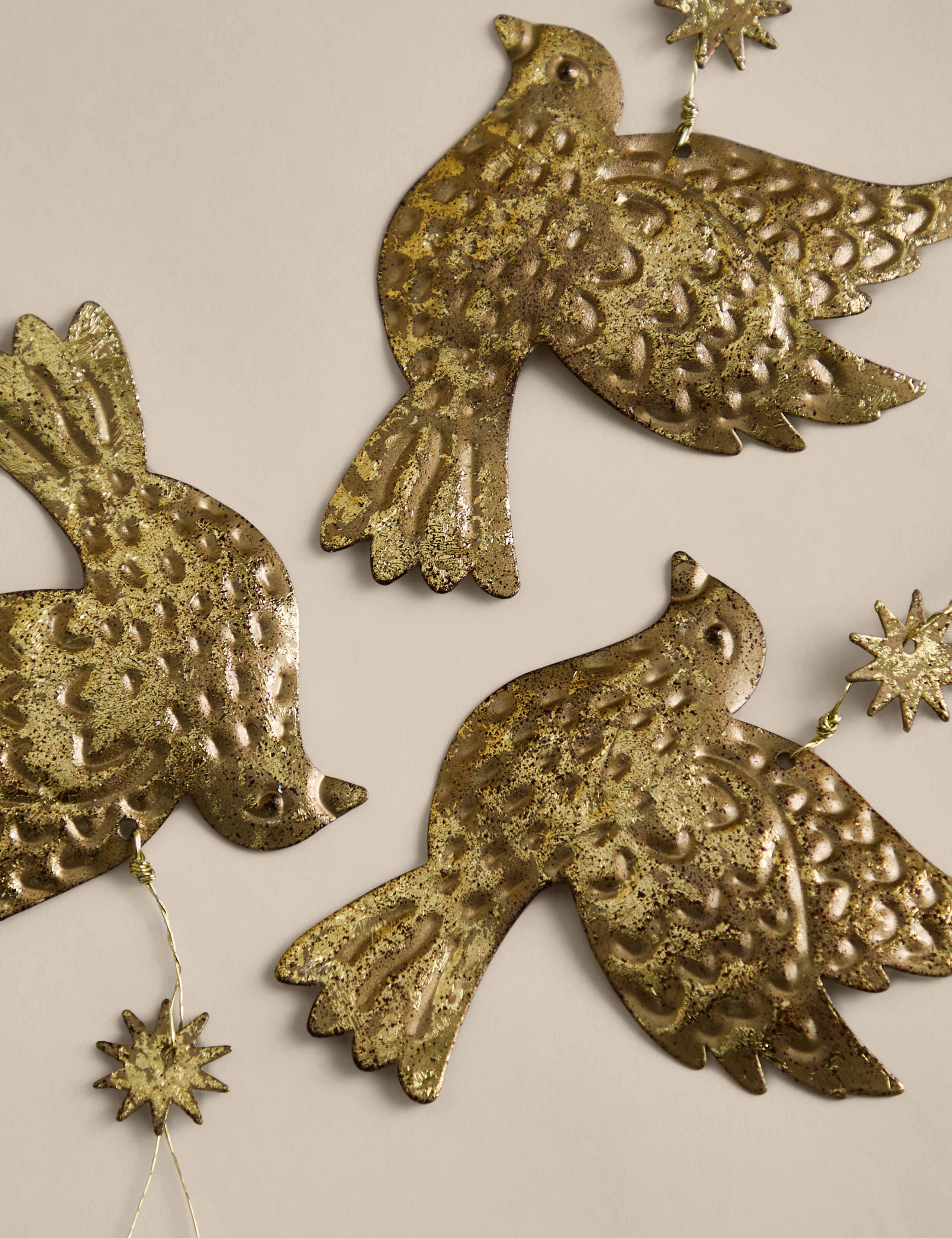 3 Pack Metal Dove Hanging Tree Ornaments 2 of 2