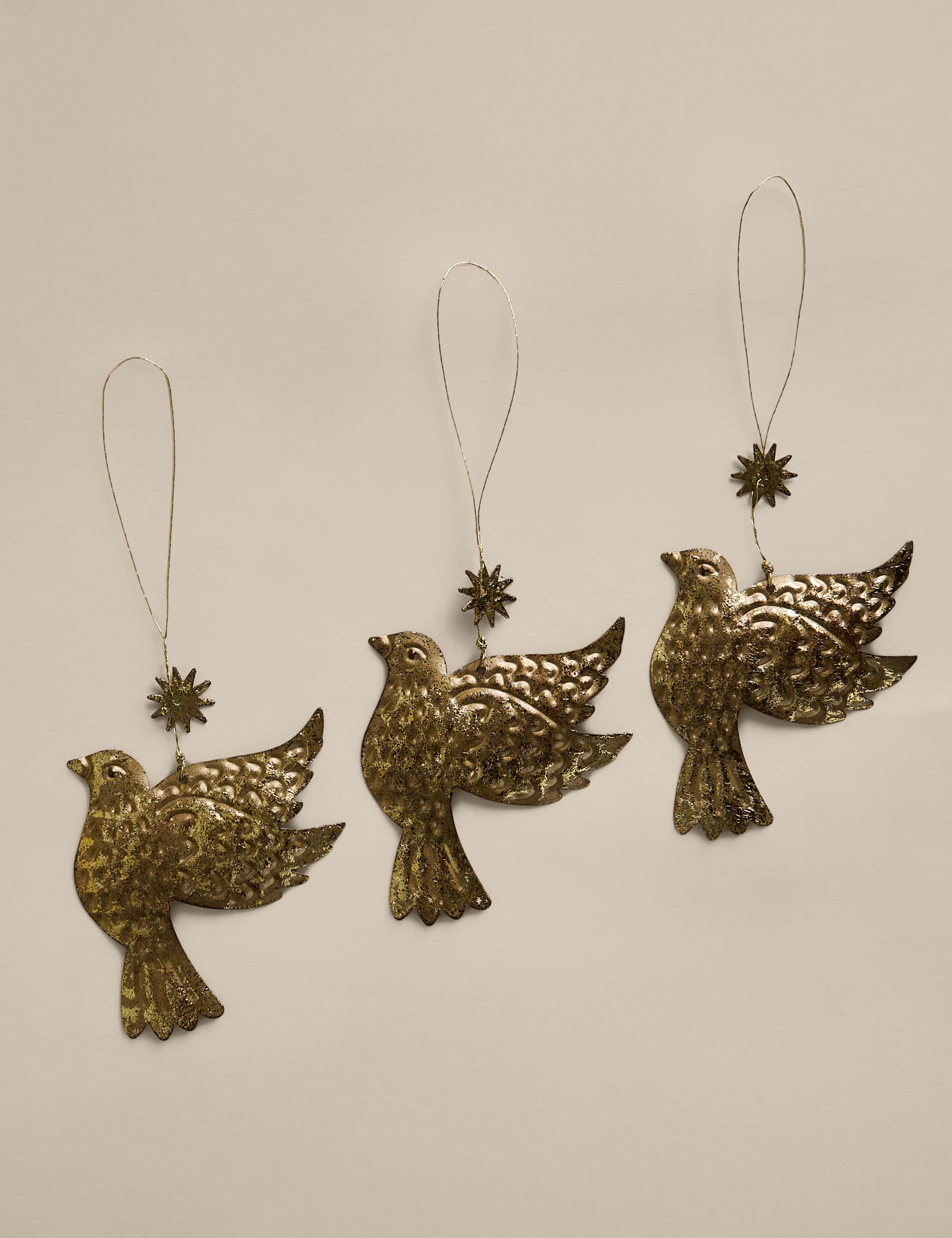 3 Pack Metal Dove Hanging Tree Ornaments 1 of 2