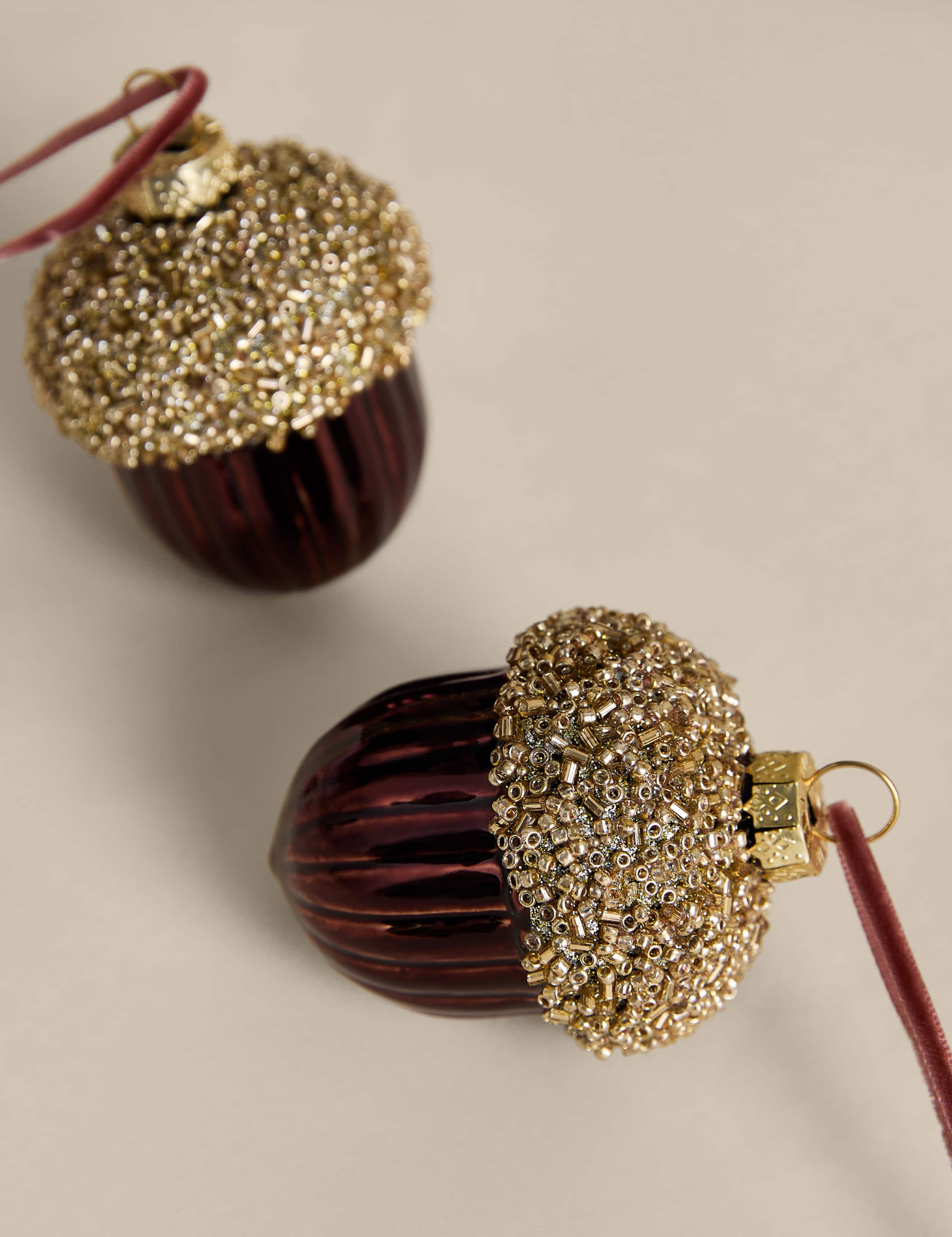 2 Pack Glass Beaded Acorn Baubles 2 of 2