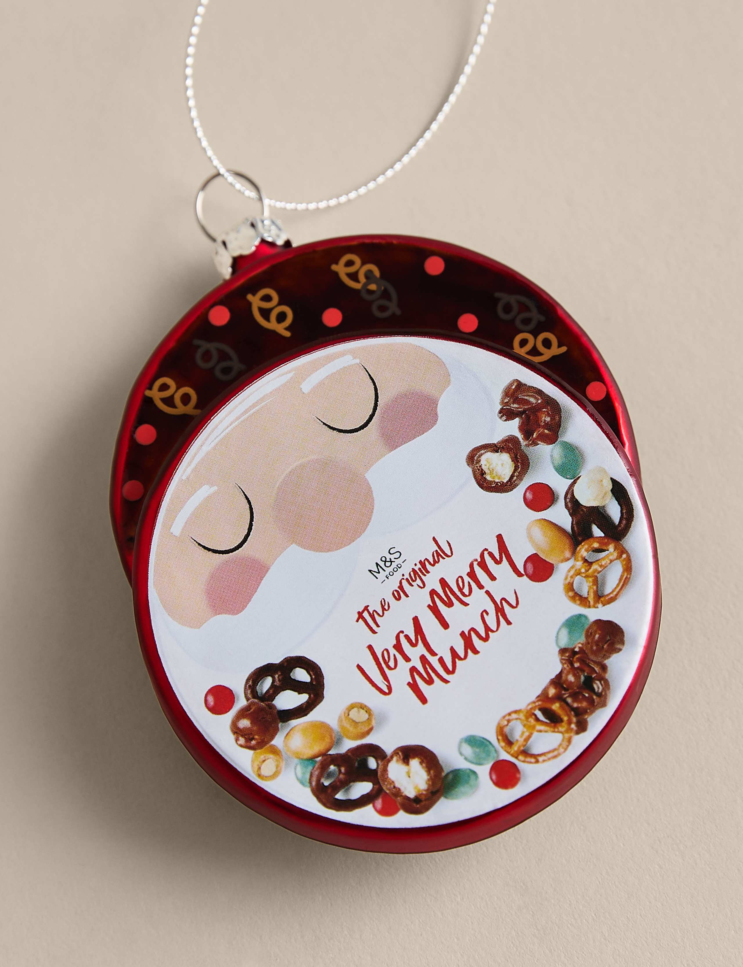 Glass M&S Very Merry Munch Tin Bauble 2 of 2