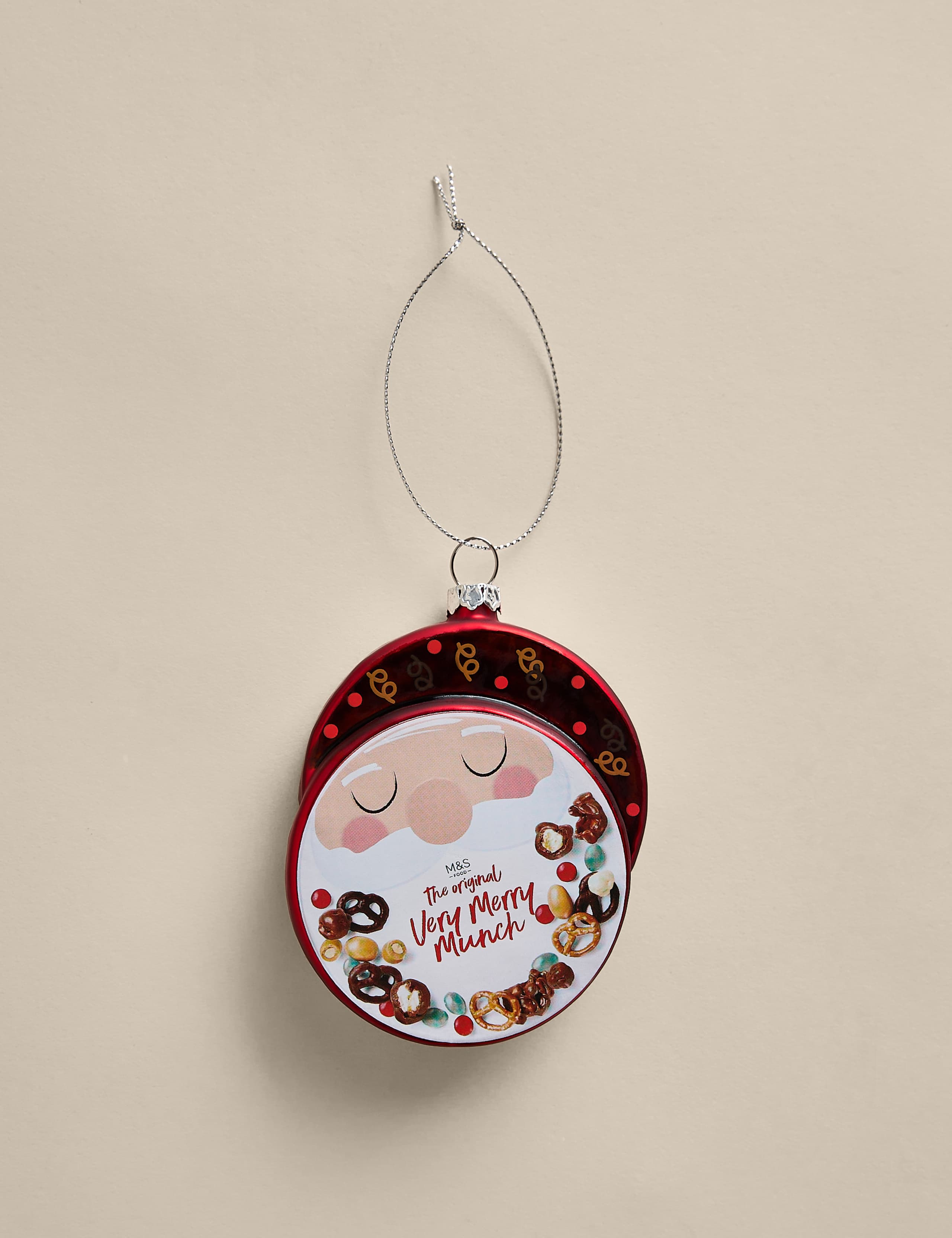 Glass M&S Very Merry Munch Tin Bauble 1 of 2