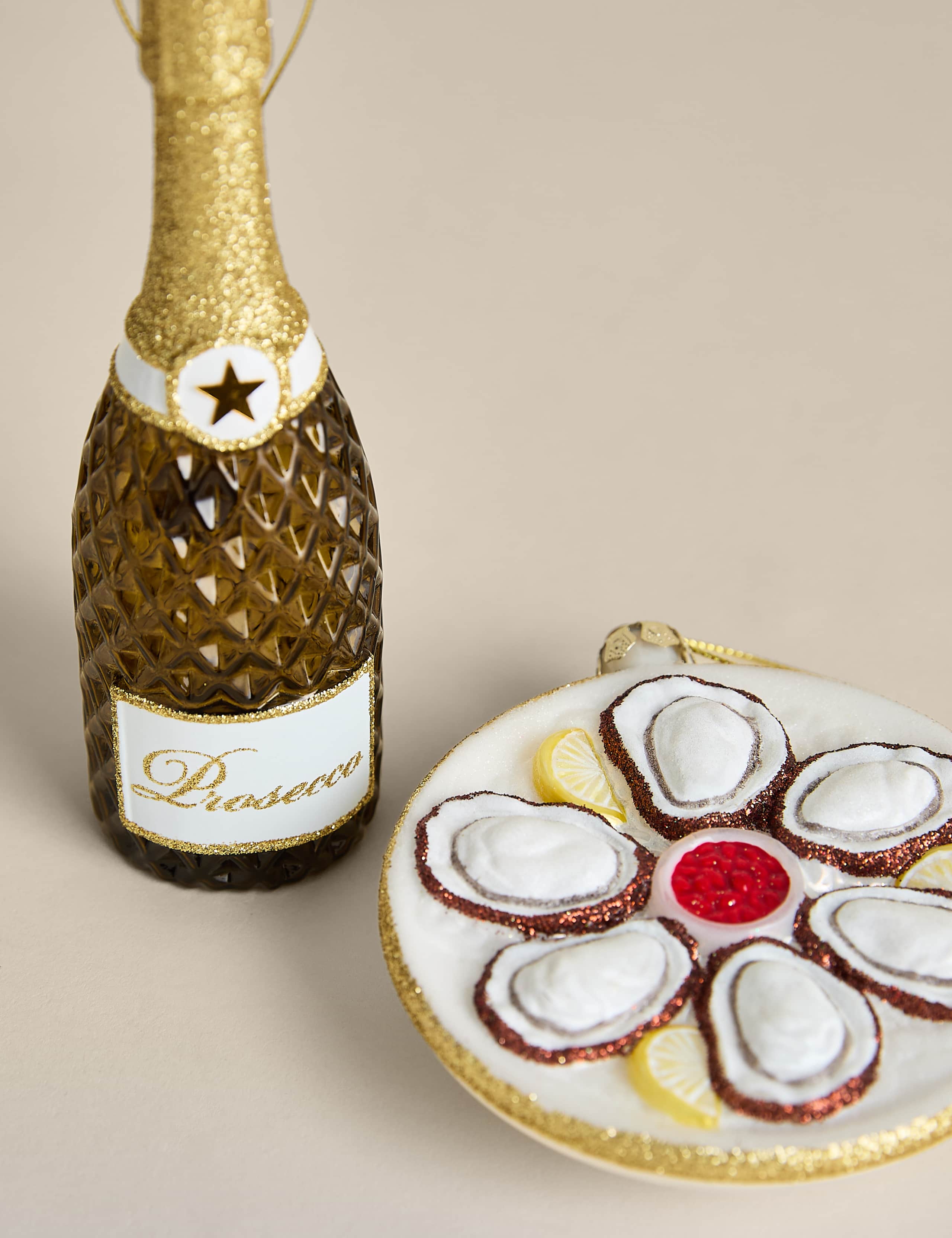 2 Pack Glitter Glass Oysters and Champagne Decoration 2 of 2