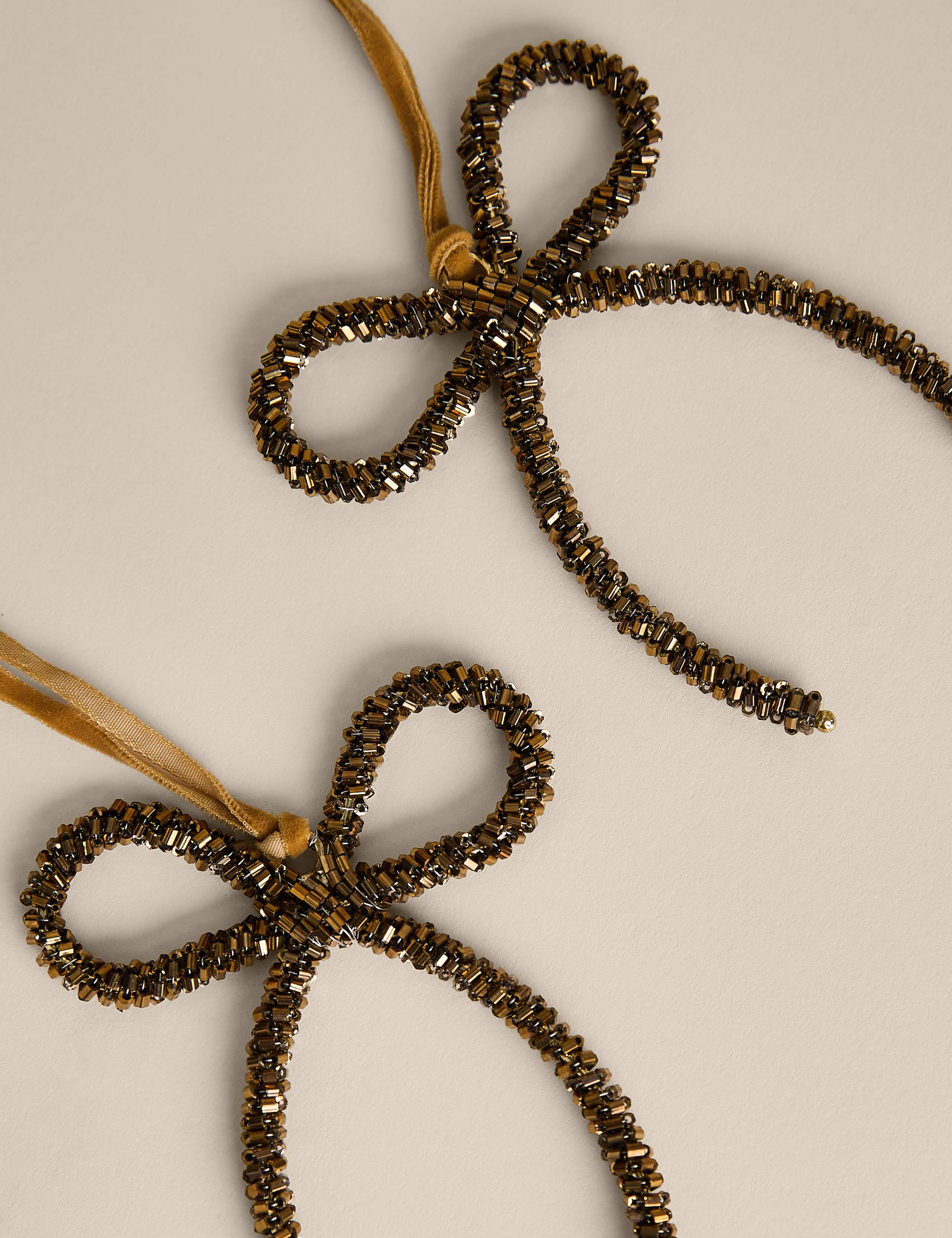 2 Pack Gold Beaded Hanging Bow Decorations 2 of 2