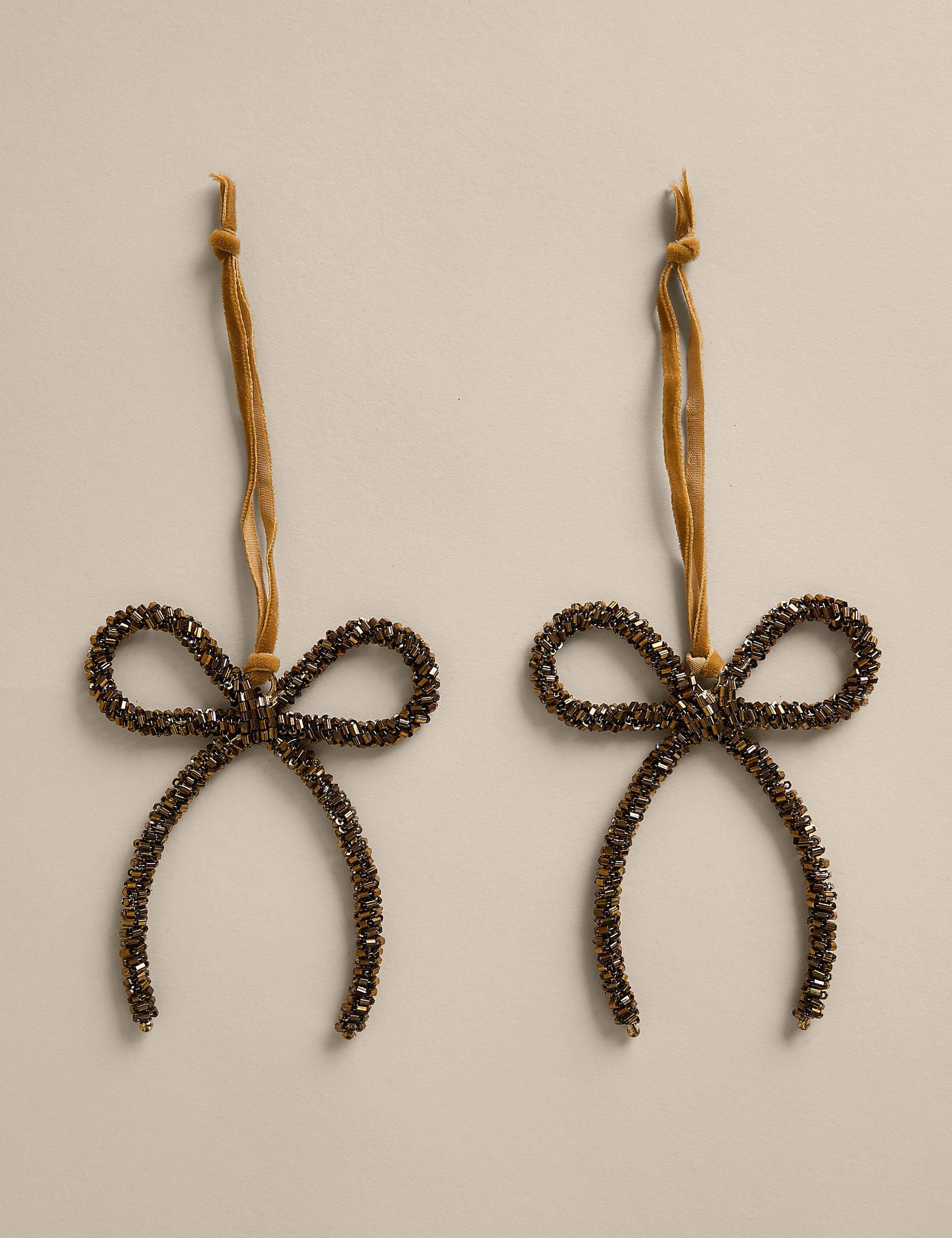 2 Pack Gold Beaded Hanging Bow Decorations 1 of 2