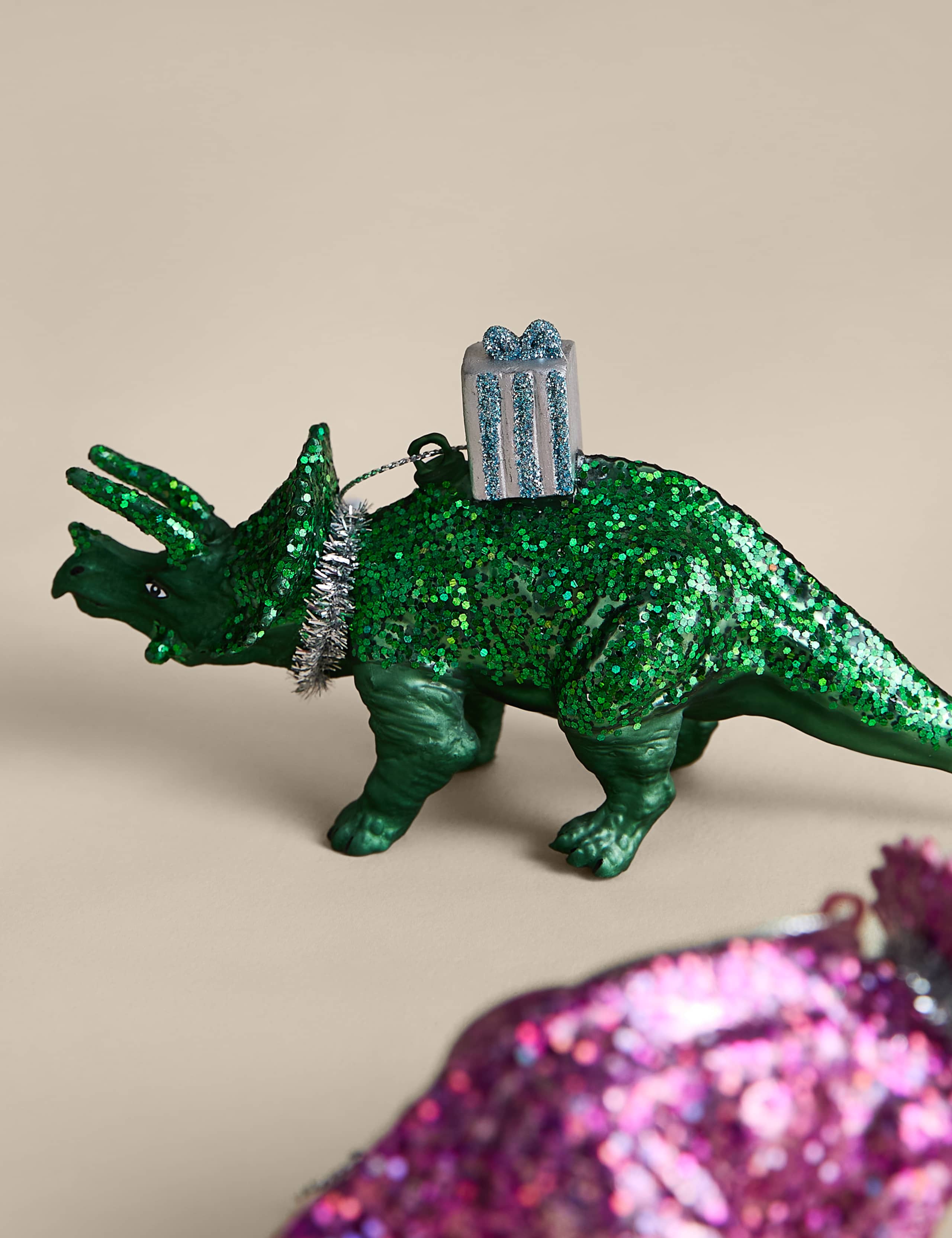 2 Pack Glitter Party Dinosaur Baubles 2 of 2