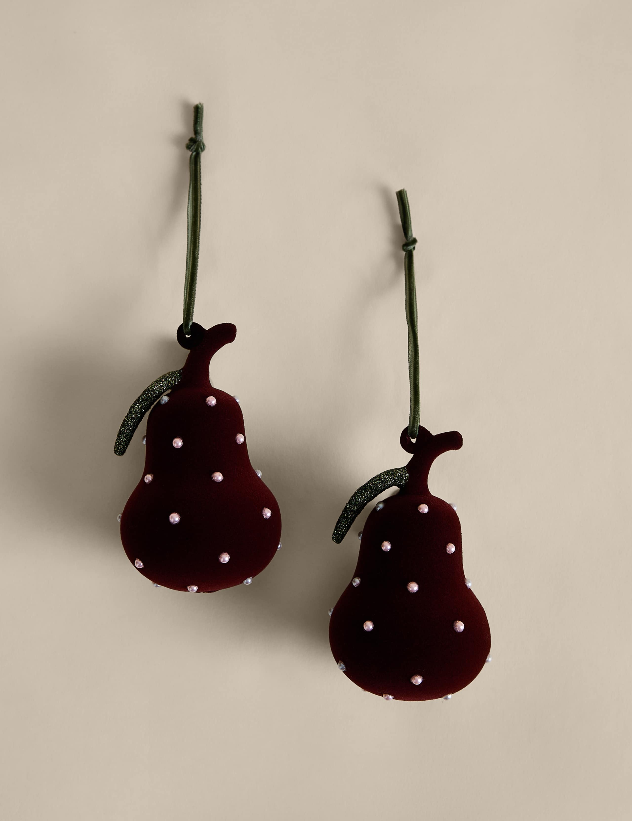 2 Pack Glitter Glass Velvet Pear Baubles 1 of 2