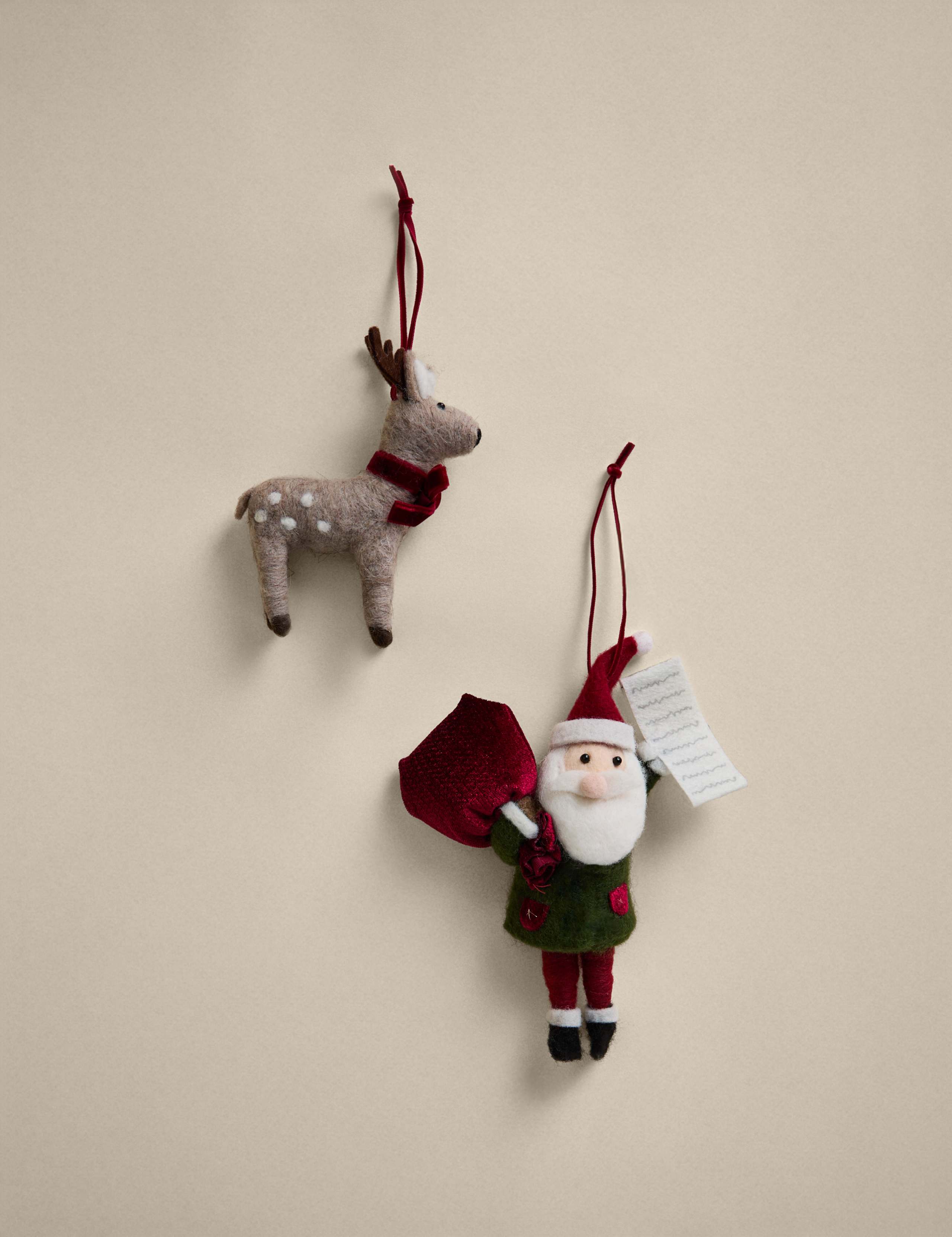 2 Pack Felt Father Christmas Hanging Ornaments 2 of 3