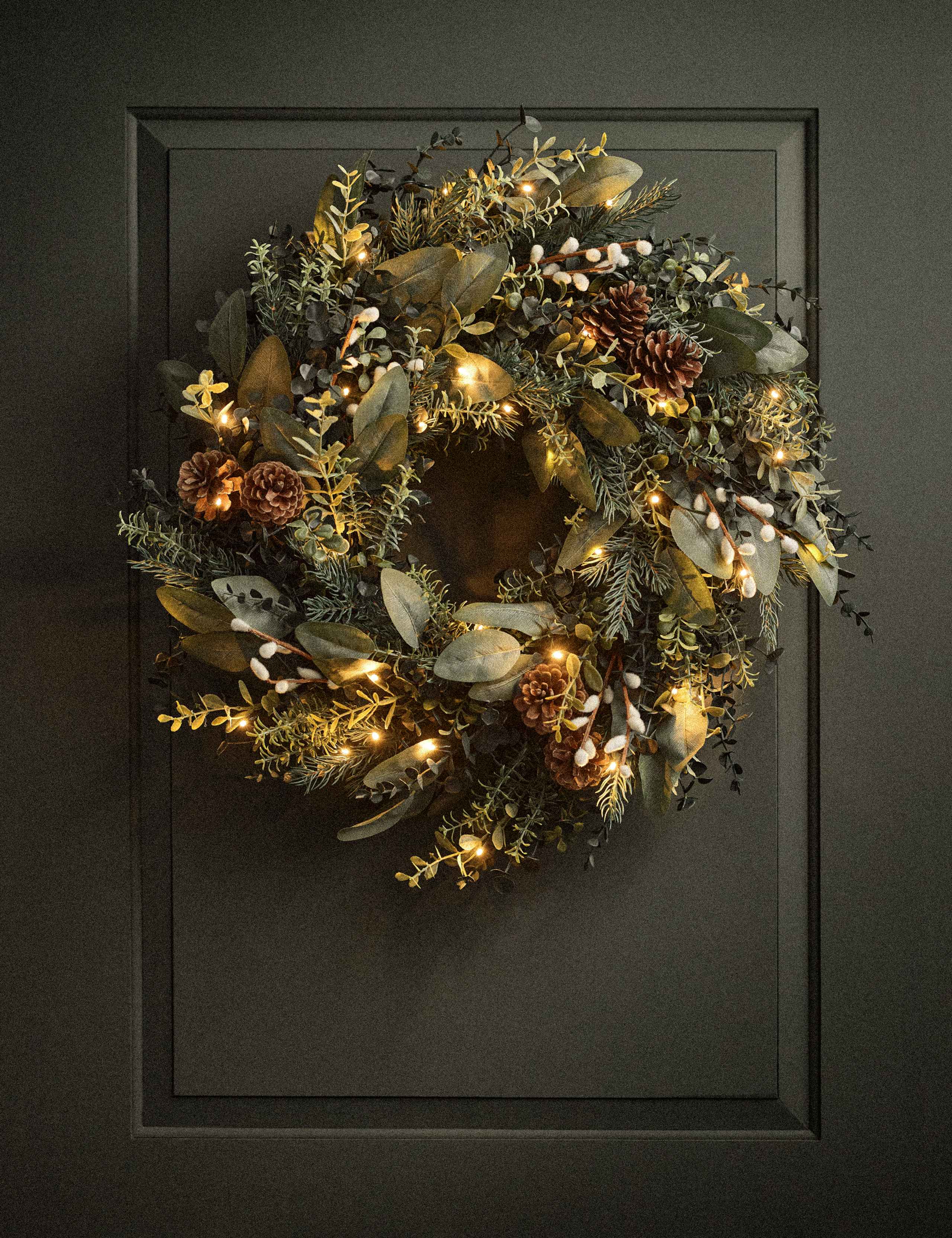 Pre-Lit Green Pine Cone Wreath 1 of 4
