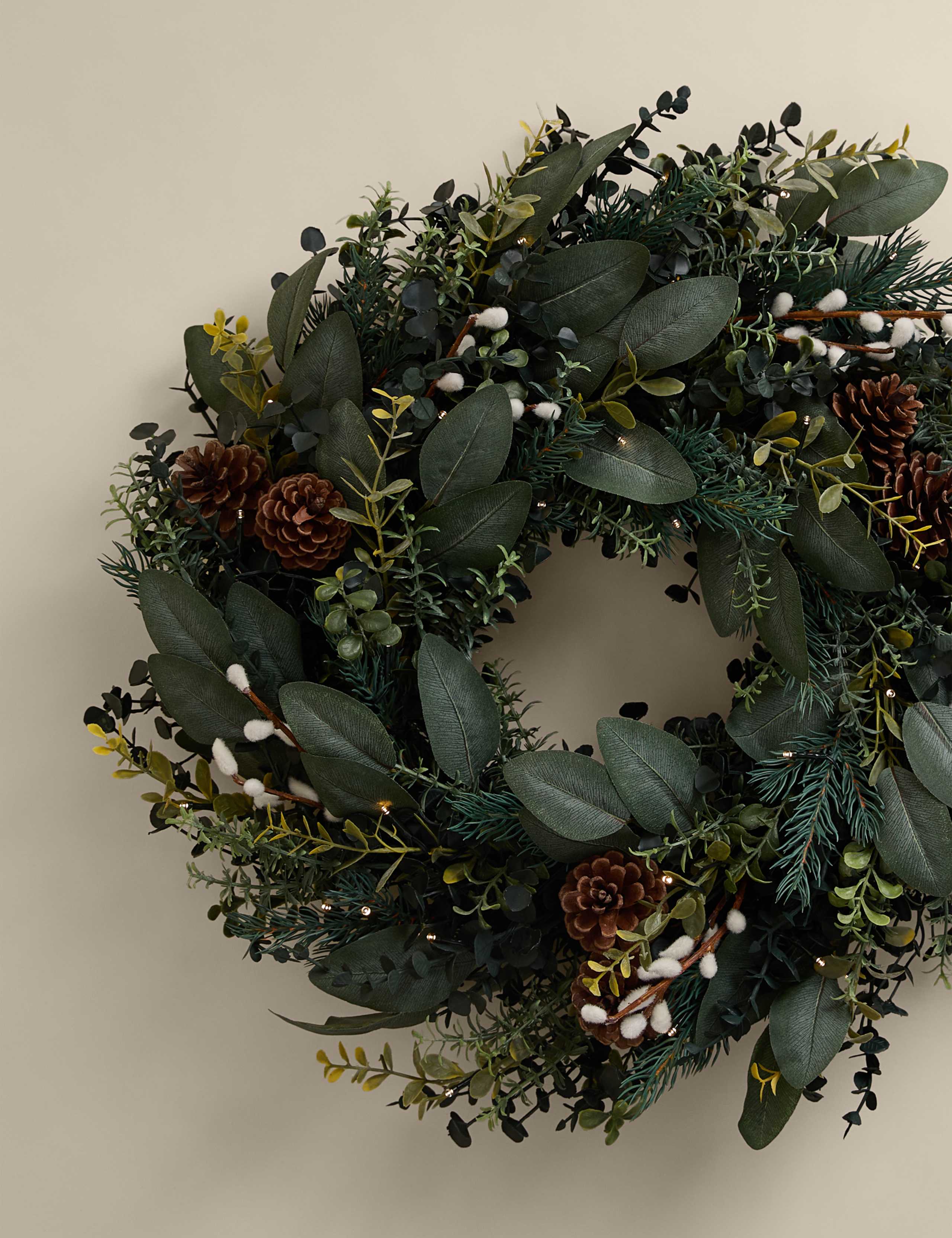 Pre-Lit Green Pine Cone Wreath 3 of 4