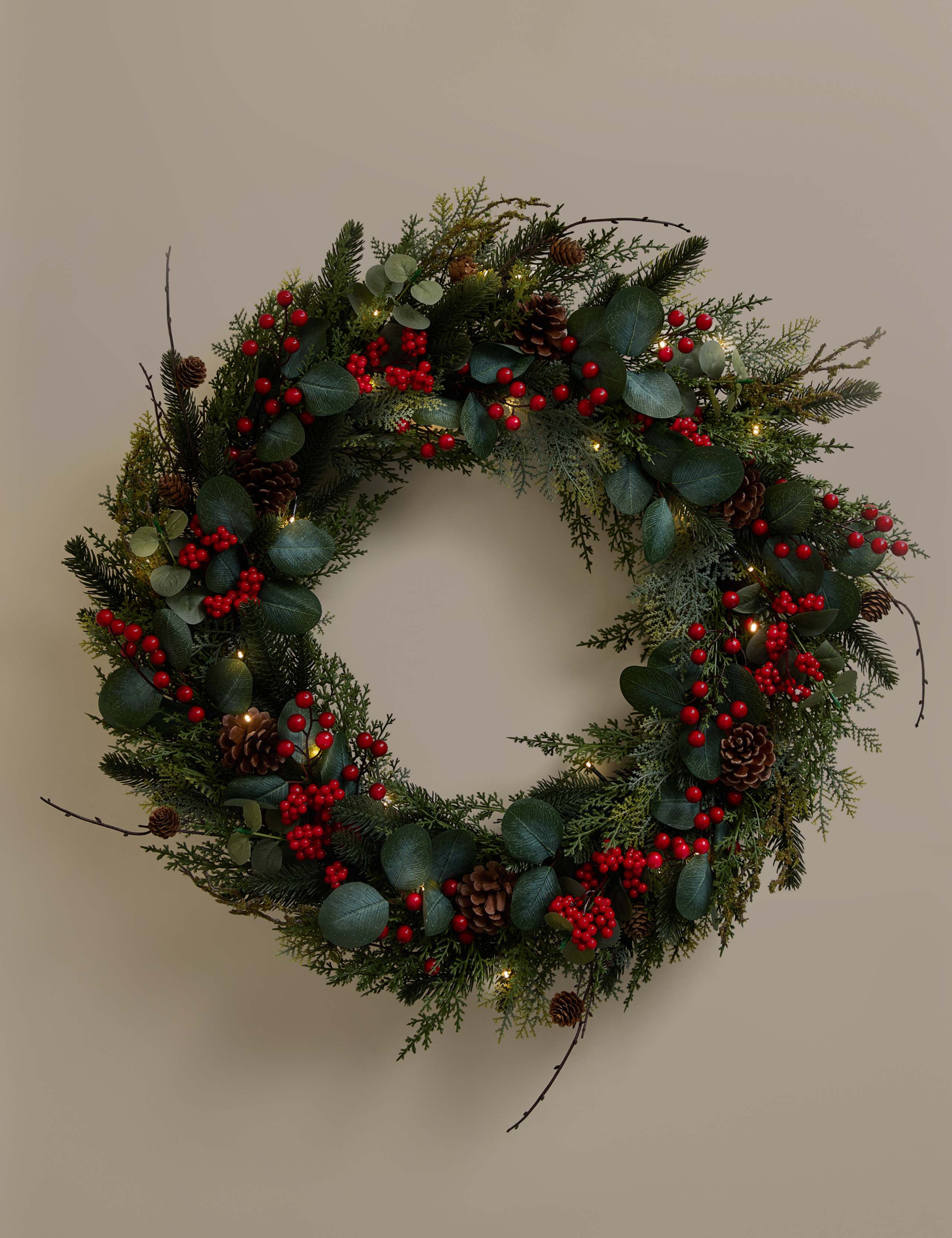 Pre-Lit Red Berry Wreath 2 of 4