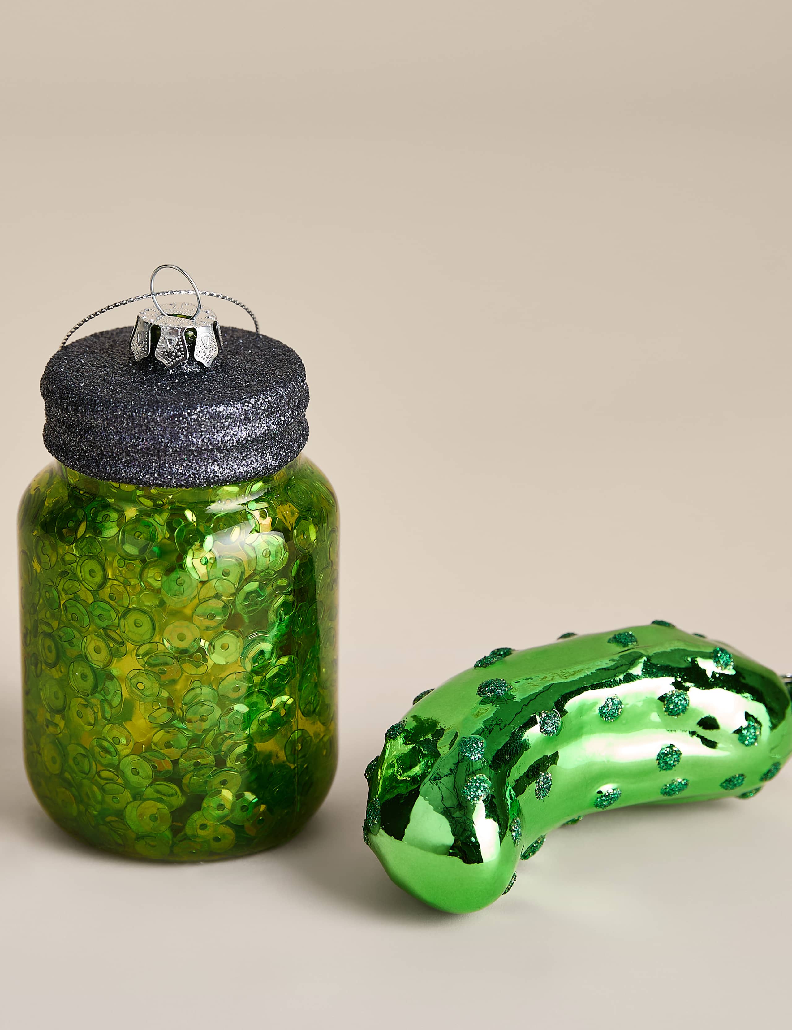 2 Pack Green Glass Hanging Pickle Decorations 2 of 2