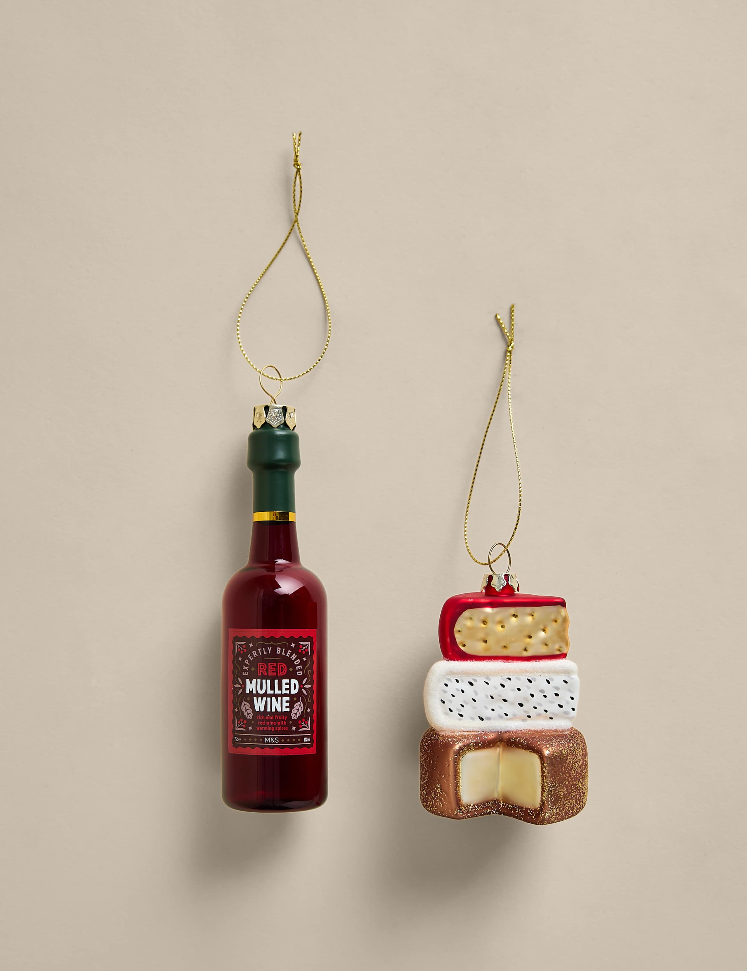 2 Pack Glass Cheese & Wine Hanging Decorations 2 of 3
