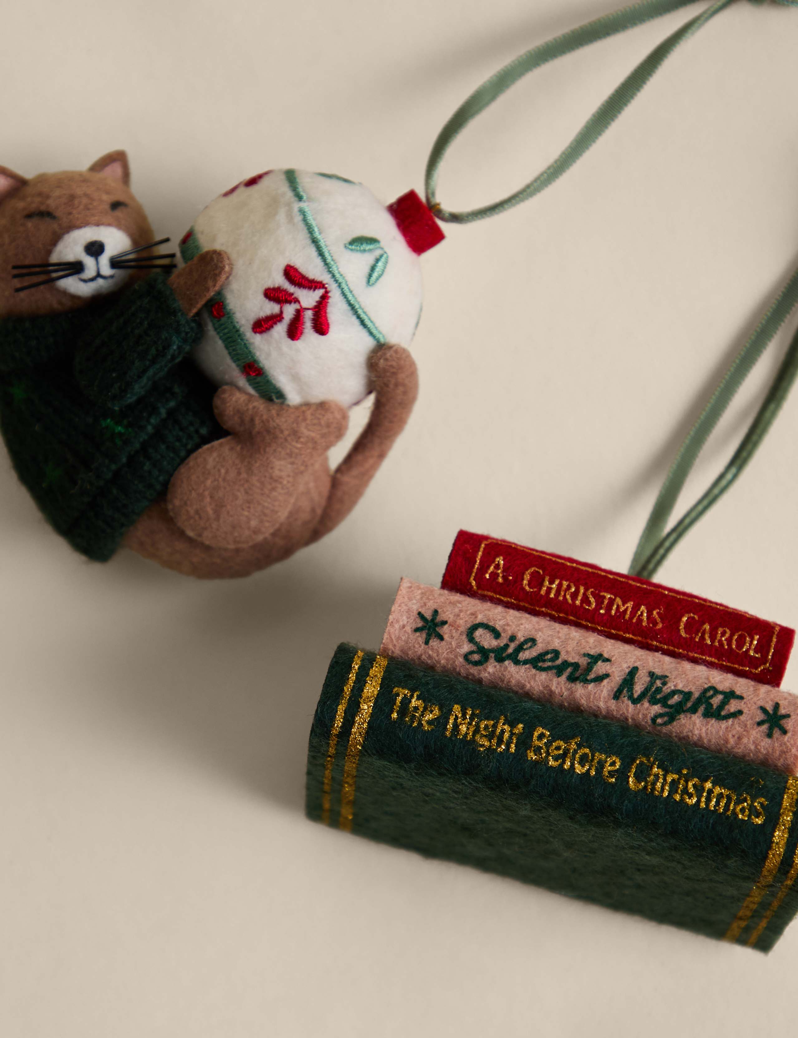 2 Pack Felt Cat and Festive Books Hanging Decorations 2 of 2