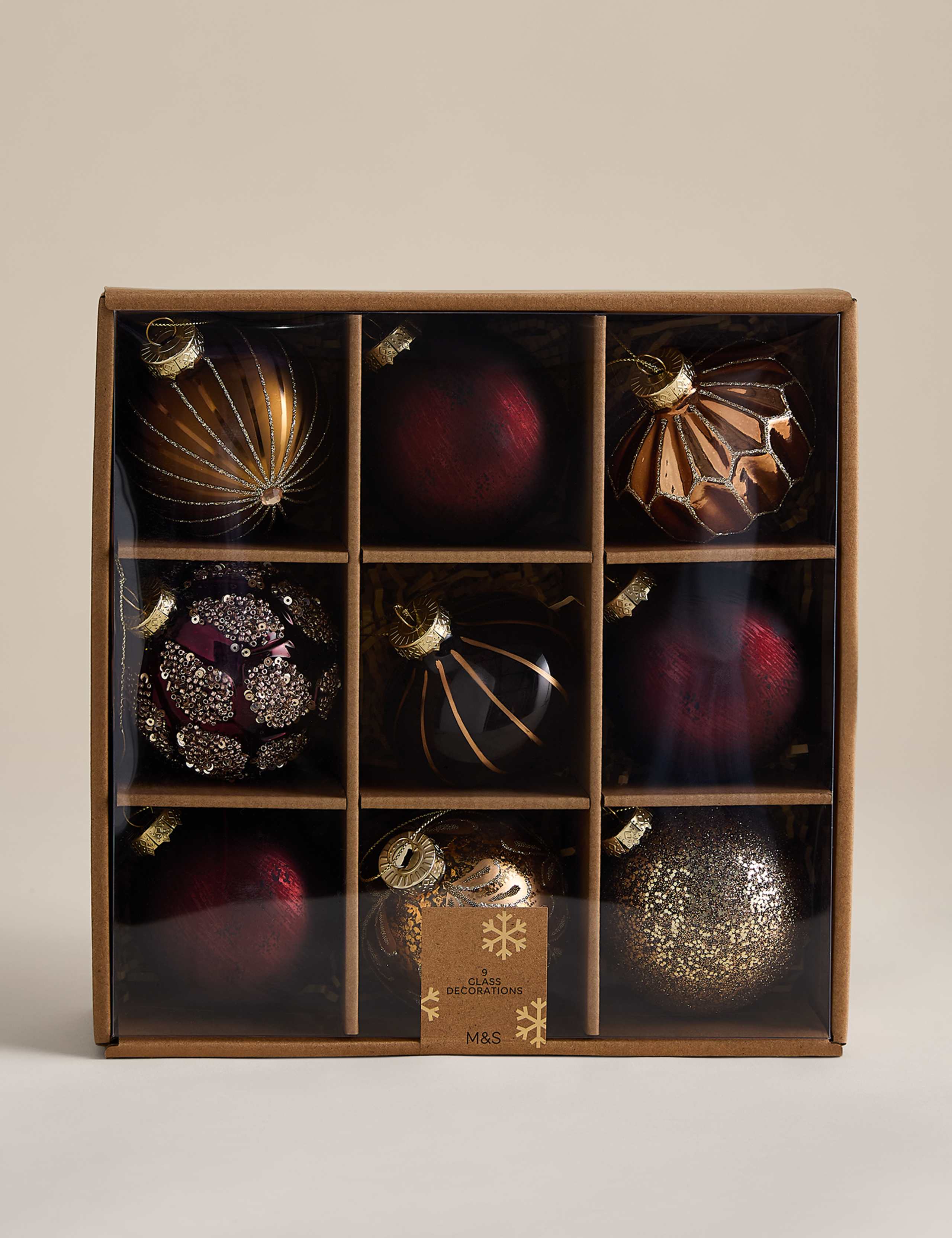 9 Pack Glass Mixed Finish Baubles 2 of 3
