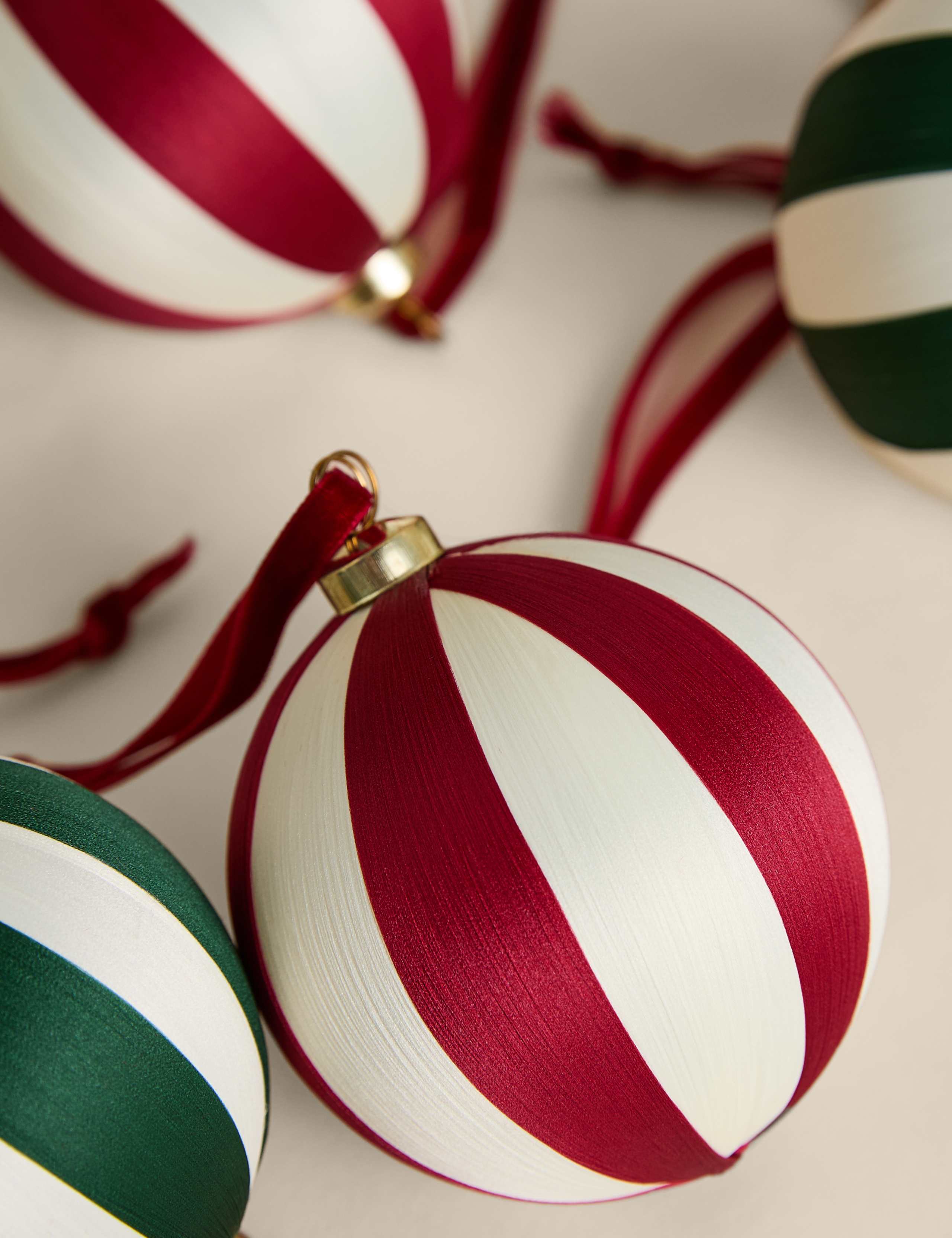 6 Pack Satin Stripe Baubles 3 of 3
