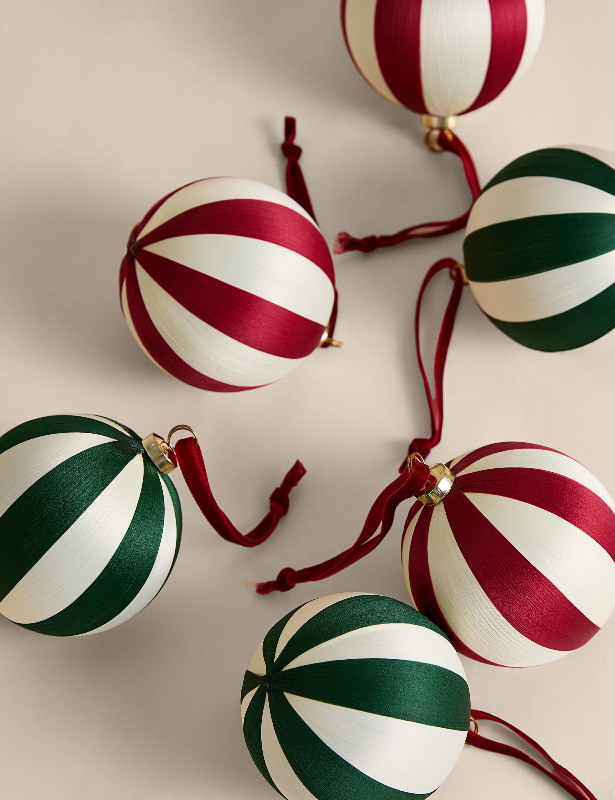 6 Pack Satin Stripe Baubles 1 of 3