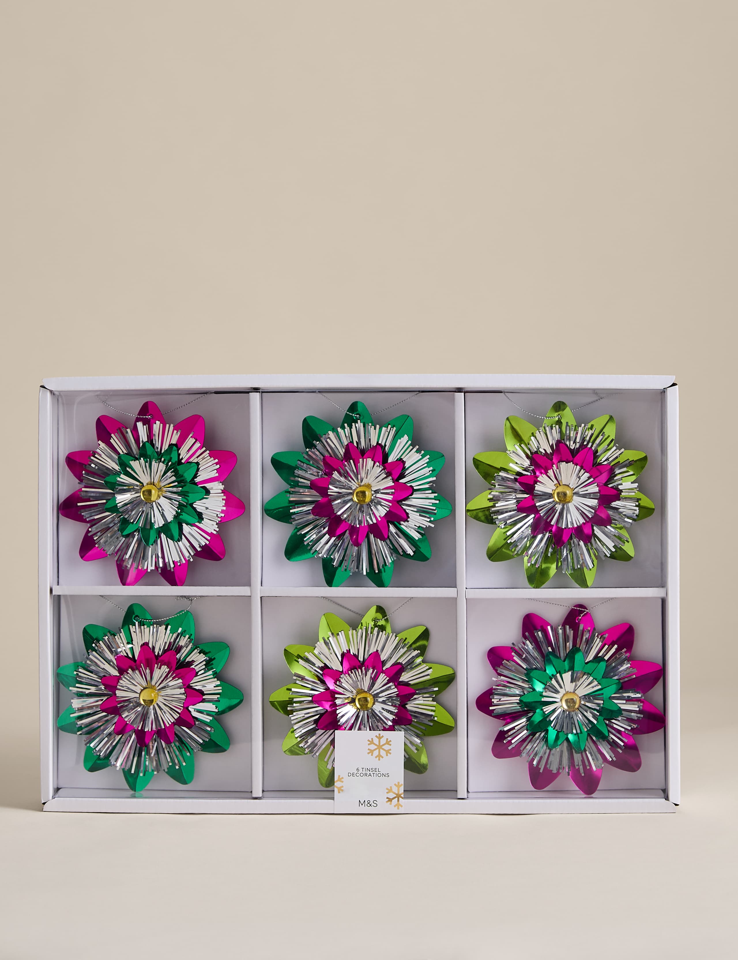6 Pack Multicoloured Tinsel Rosettes 2 of 3