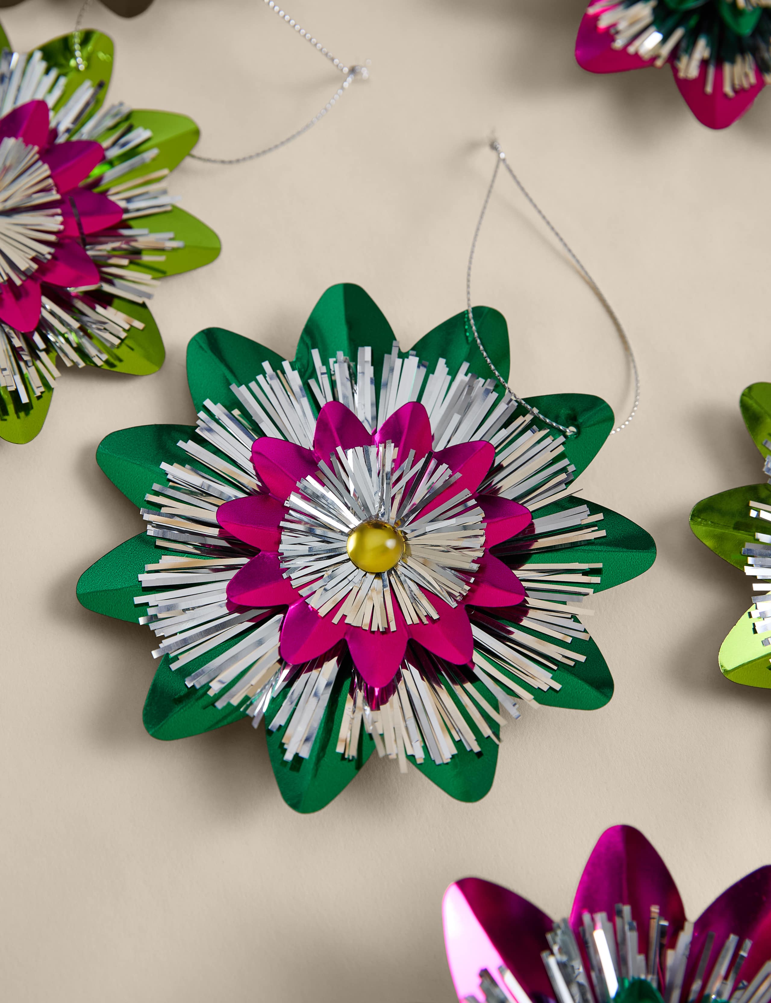 6 Pack Multicoloured Tinsel Rosettes 3 of 3