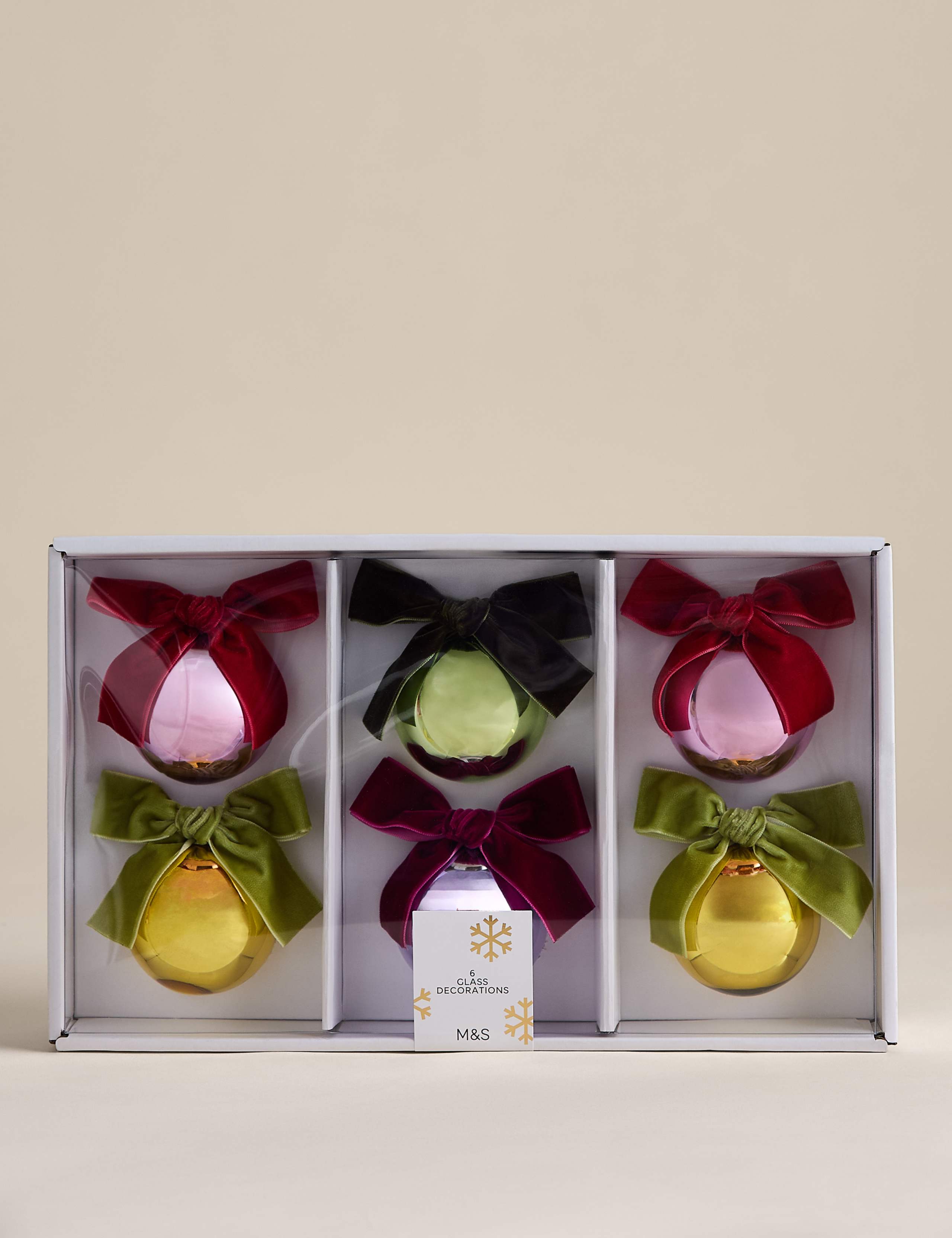 6 Pack Glass Metallic Bow Baubles 2 of 3