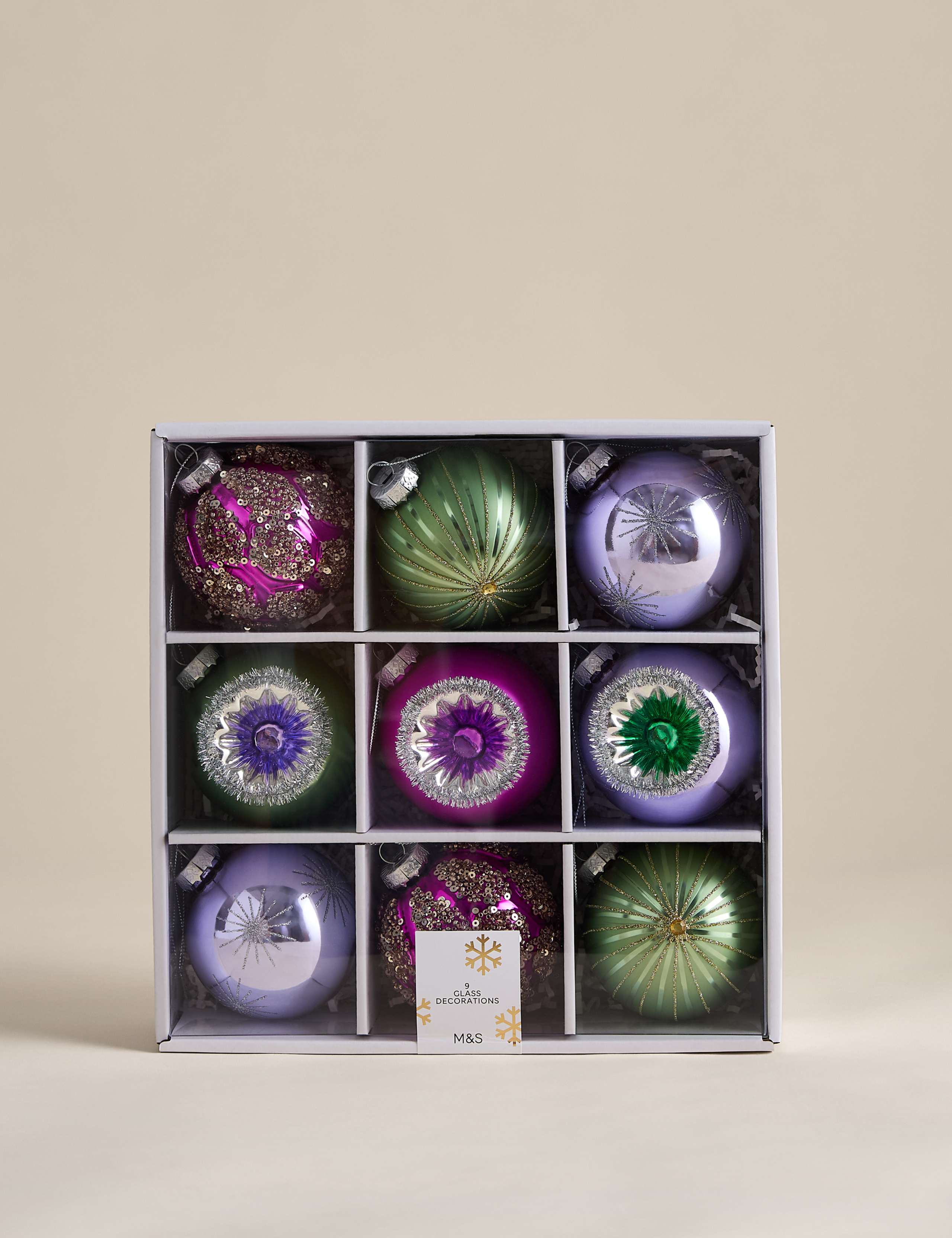 9 Pack Glass Mixed Finish Baubles 2 of 3