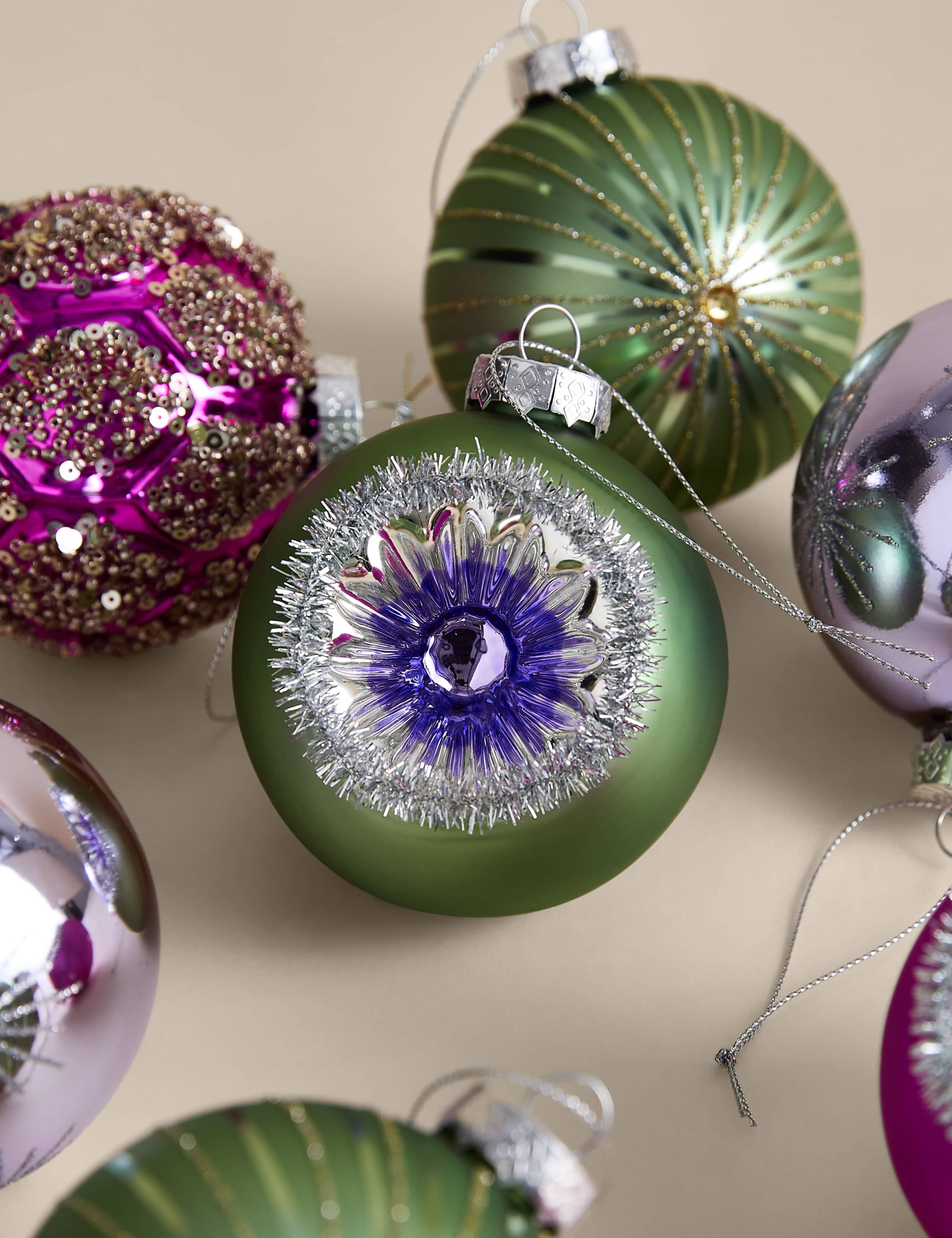 9 Pack Glass Mixed Finish Baubles 3 of 3