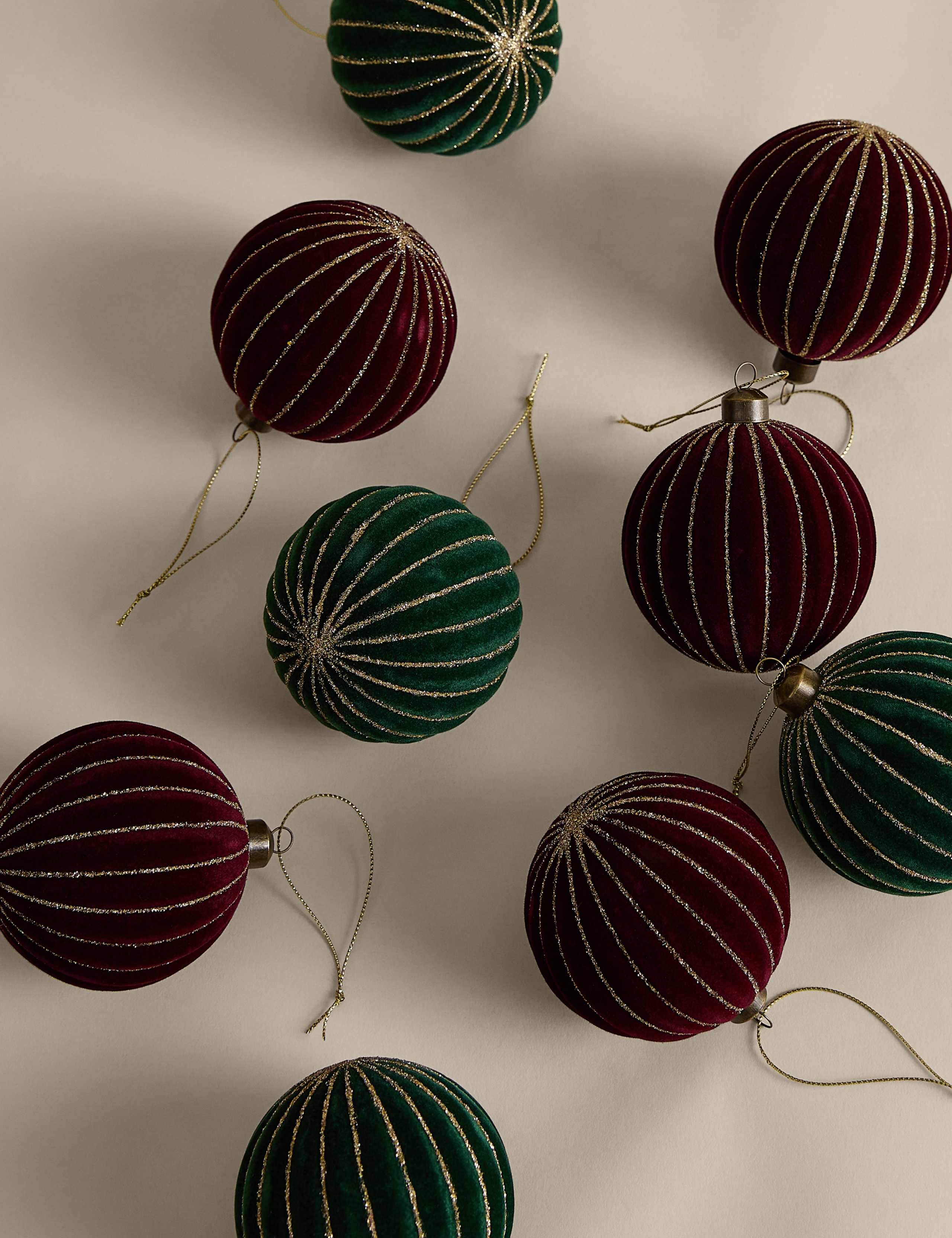 9 Pack Flocked Ridged Baubles 1 of 3