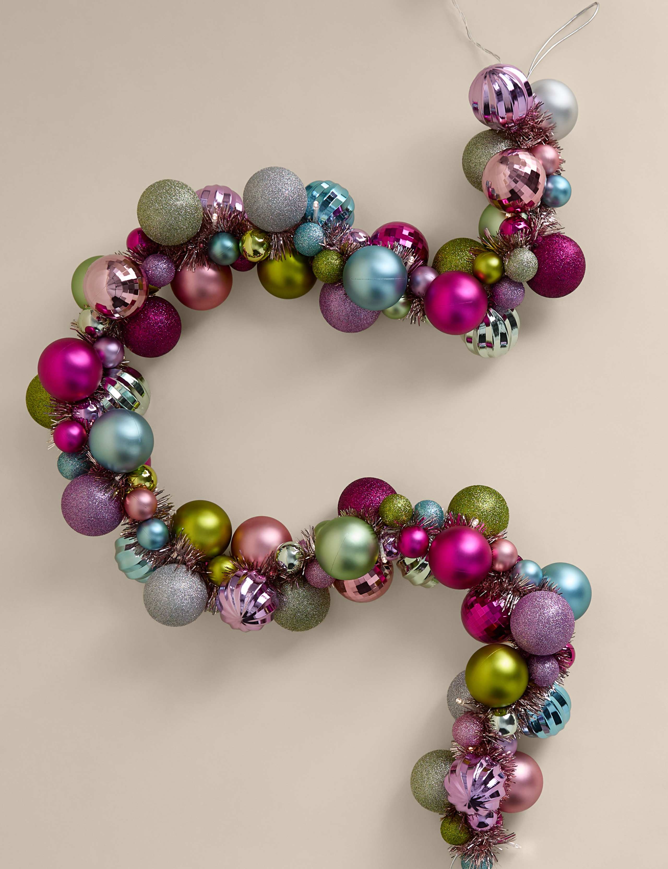 Pre-Lit Tinsel Bauble Garland 2 of 3