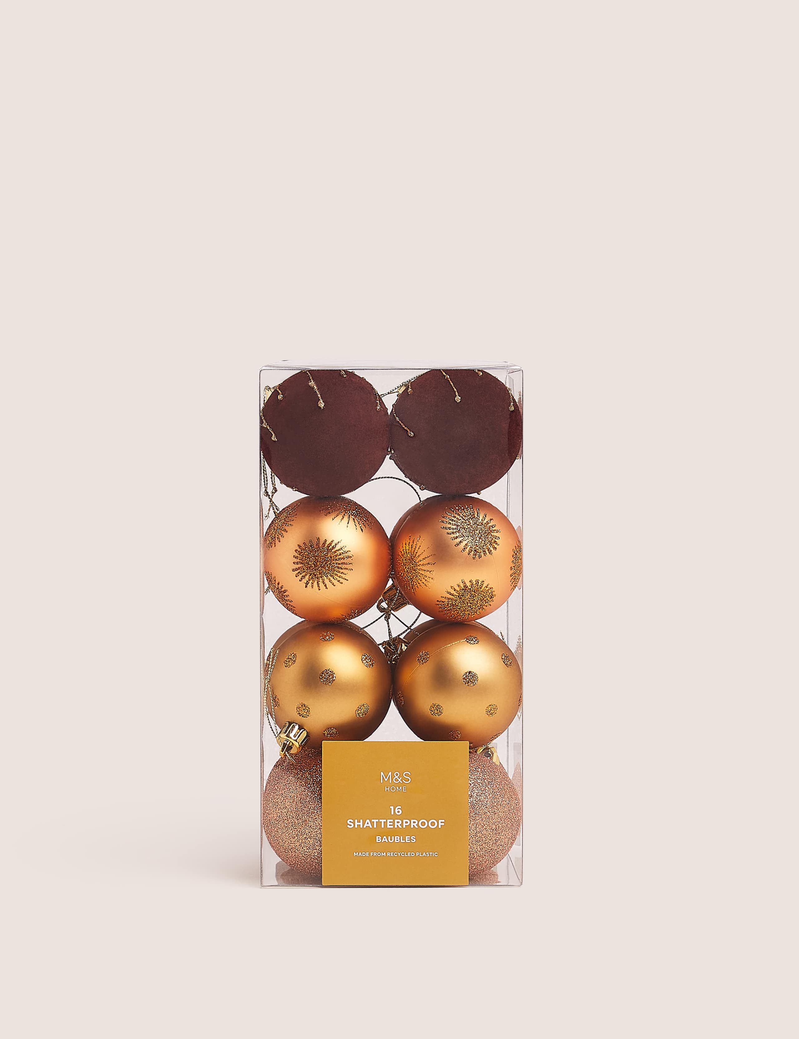 Set of 16 Gold Mix Shatterproof Baubles 2 of 2