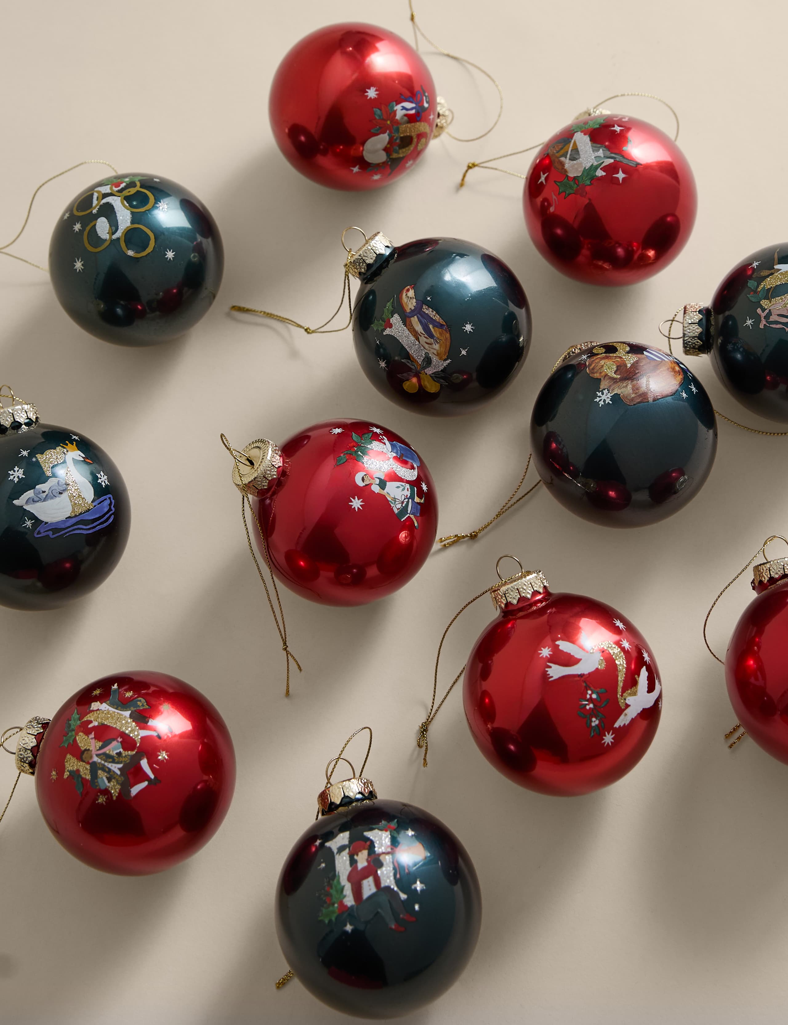 12pk Glass 12 Days of Christmas Baubles 1 of 3