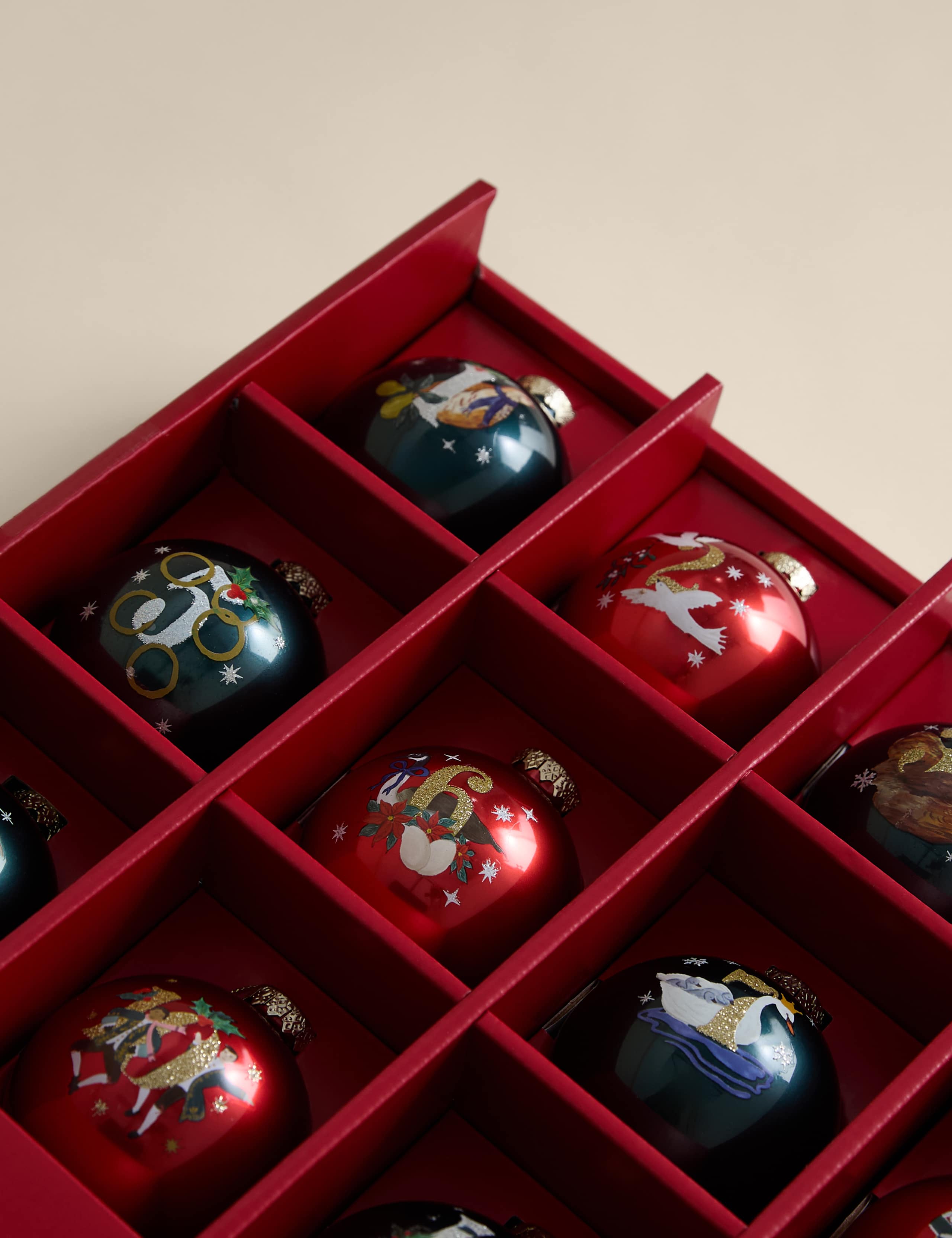 12pk Glass 12 Days of Christmas Baubles 2 of 3