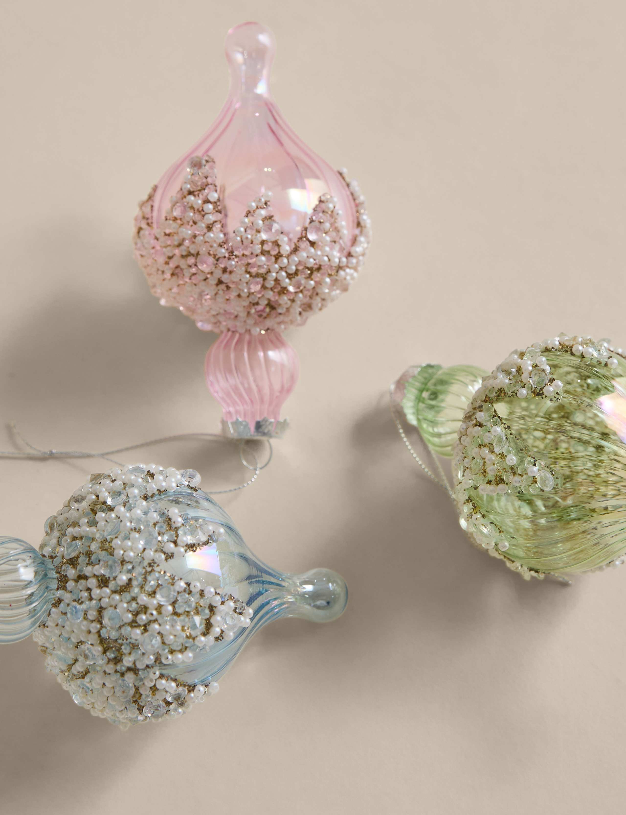 3pk Glass Embellished Finial Baubles 3 of 3